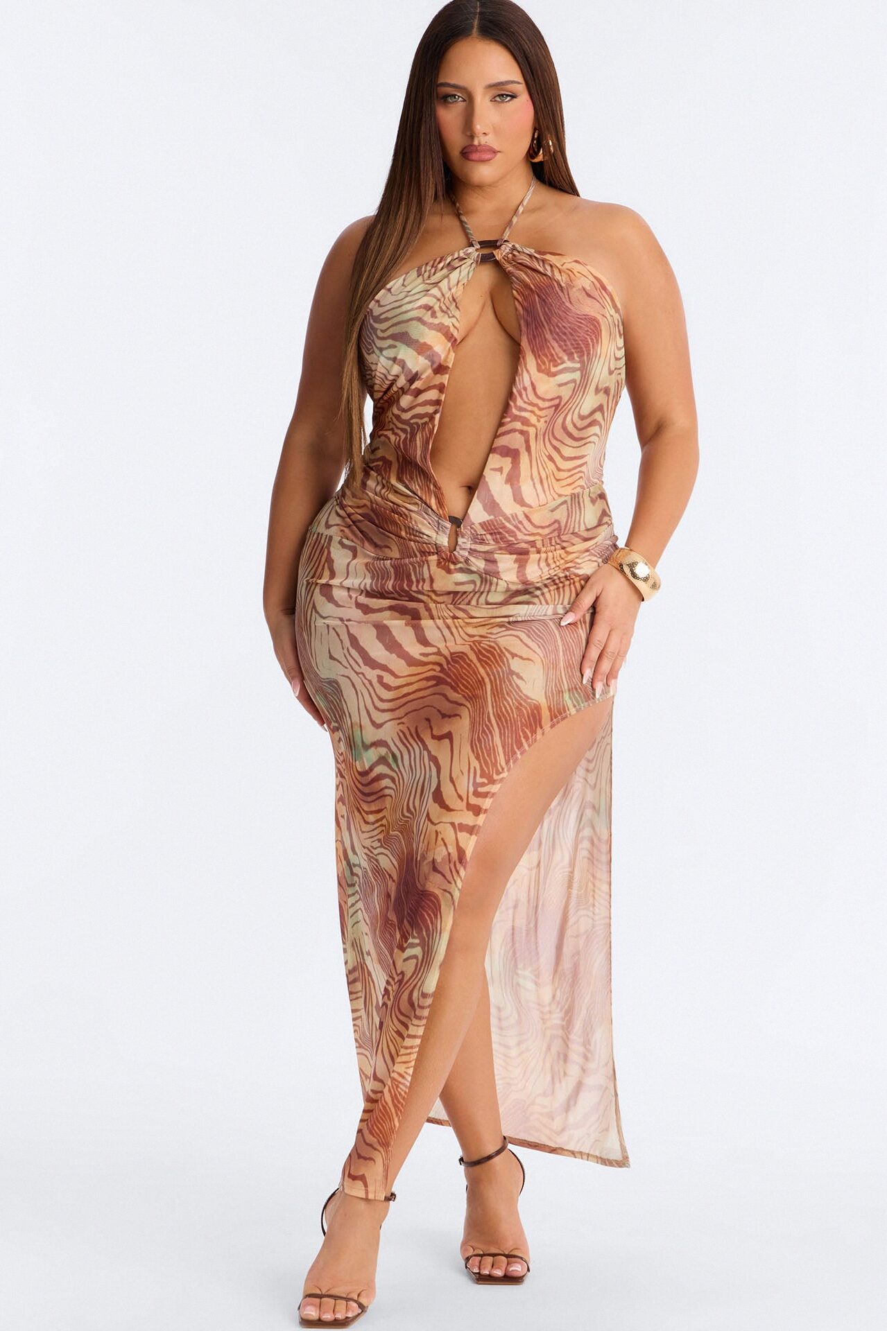 Tropic Glow Cut Out Maxi Dress - Brown/combo