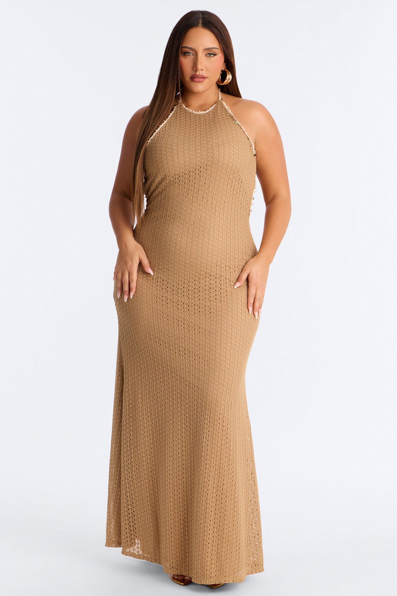 Remi Backless Crochet Maxi Dress - Mocha
