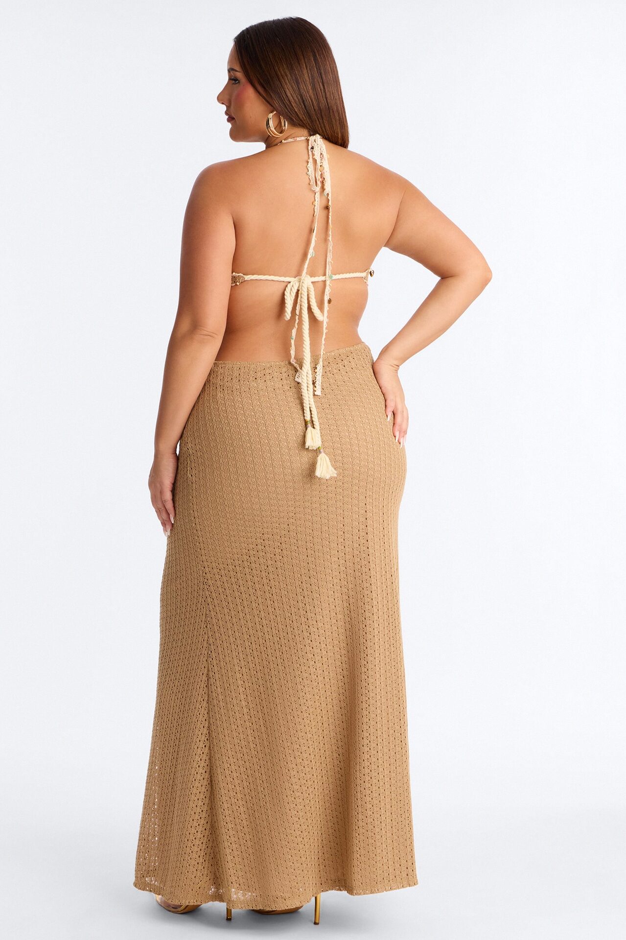 Remi Backless Crochet Maxi Dress - Mocha