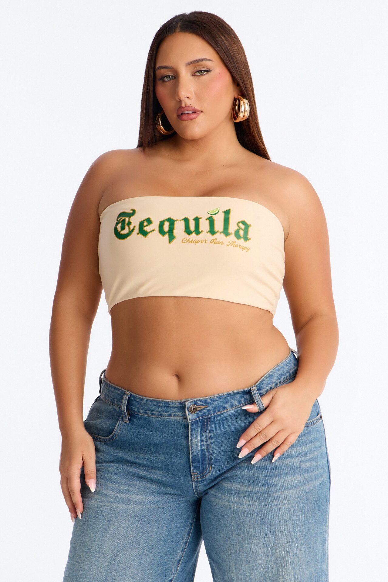 Tequila Cheaper Than Therapy Tube Top - Cream