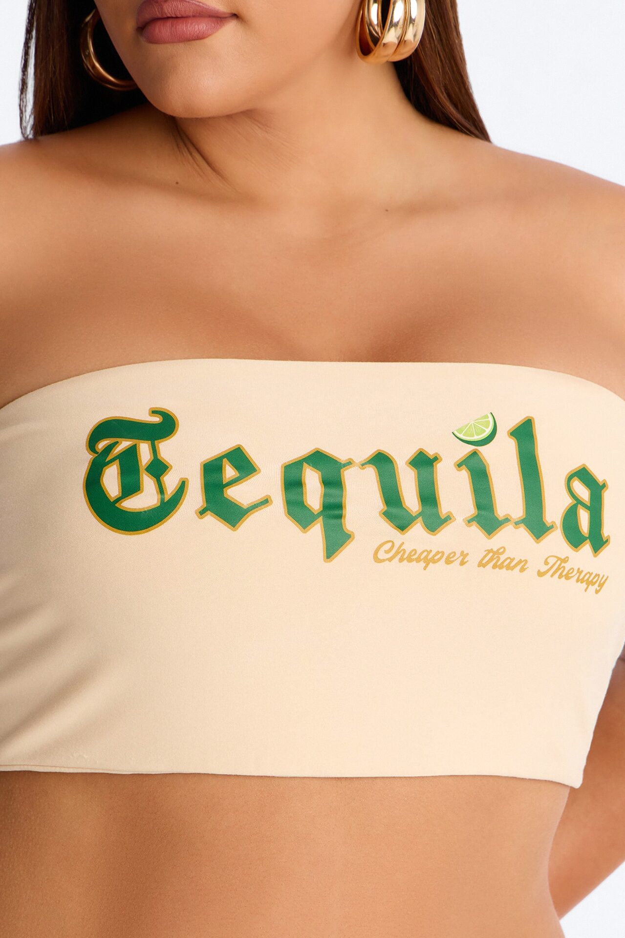 Tequila Cheaper Than Therapy Tube Top - Cream