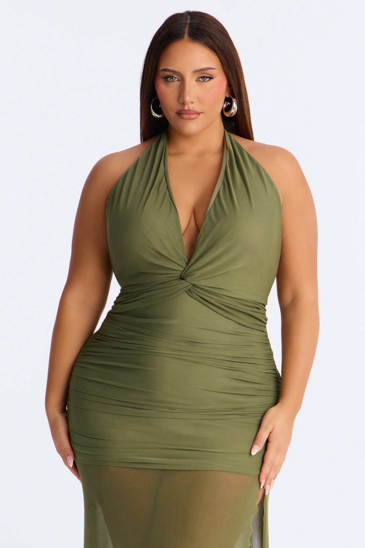 Audra Backless Mesh Maxi Dress - Green