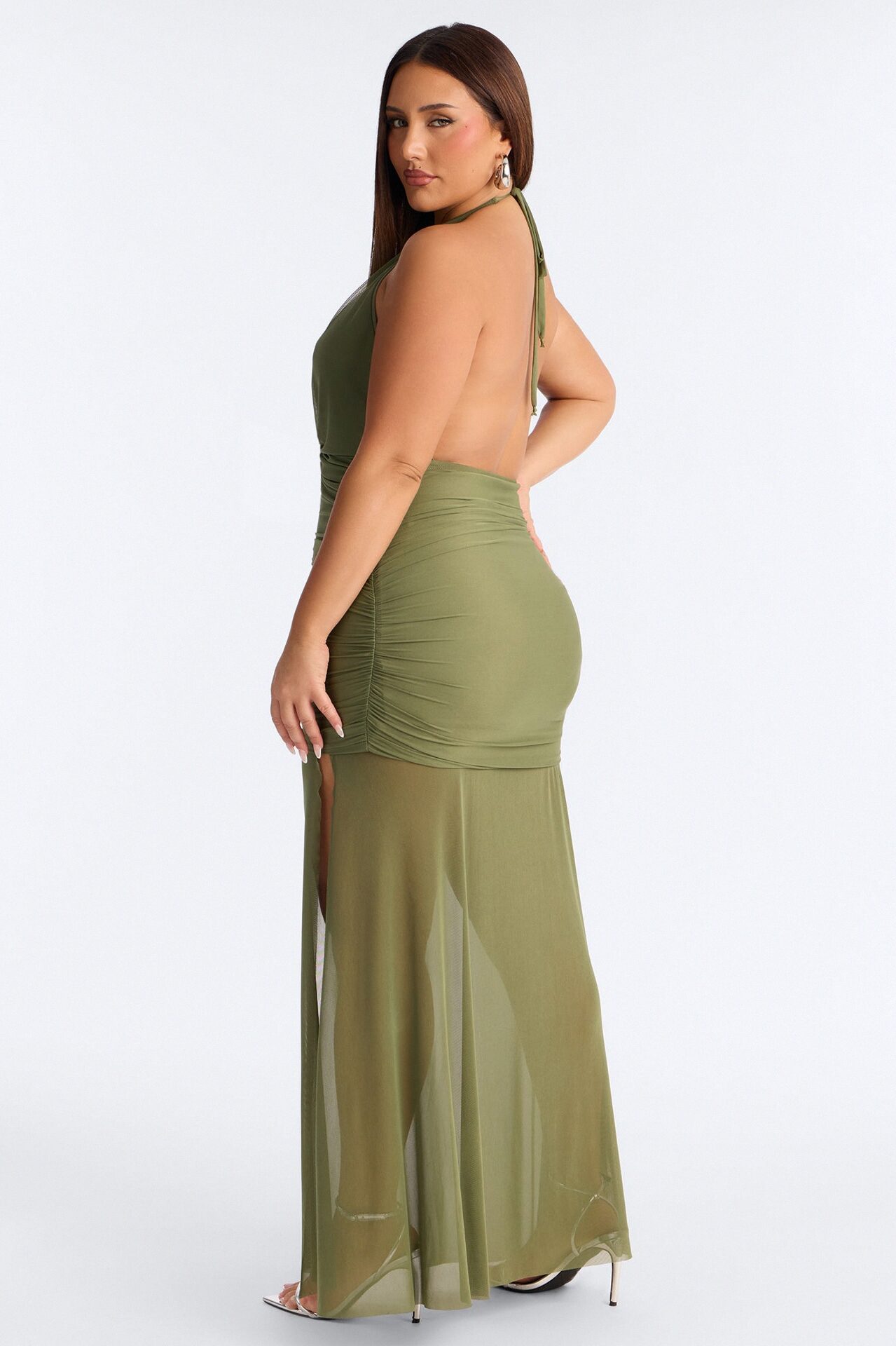 Audra Backless Mesh Maxi Dress - Green