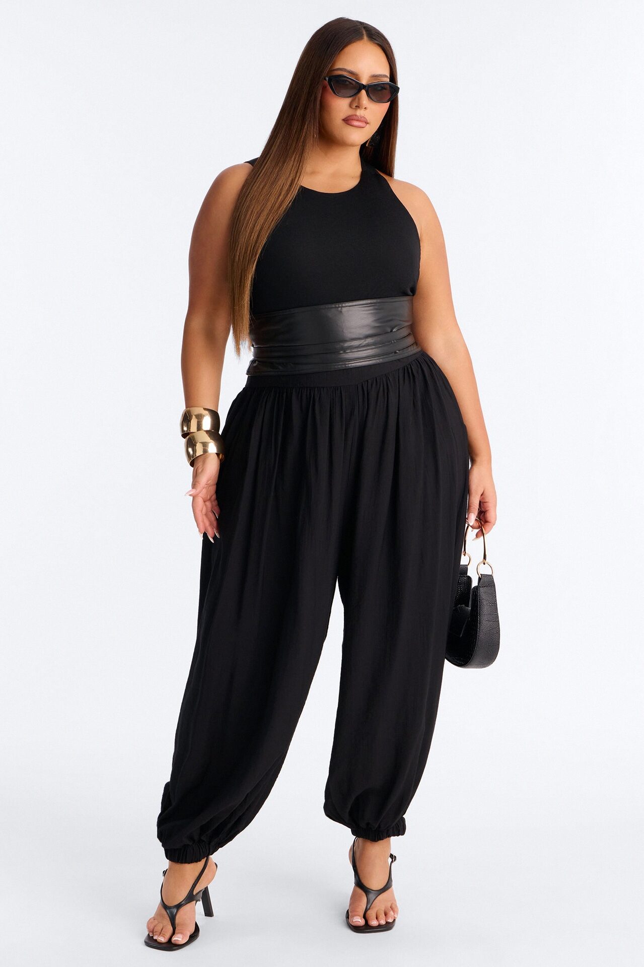 Tiana 3 Piece Belted Balloon Pant Set - Black