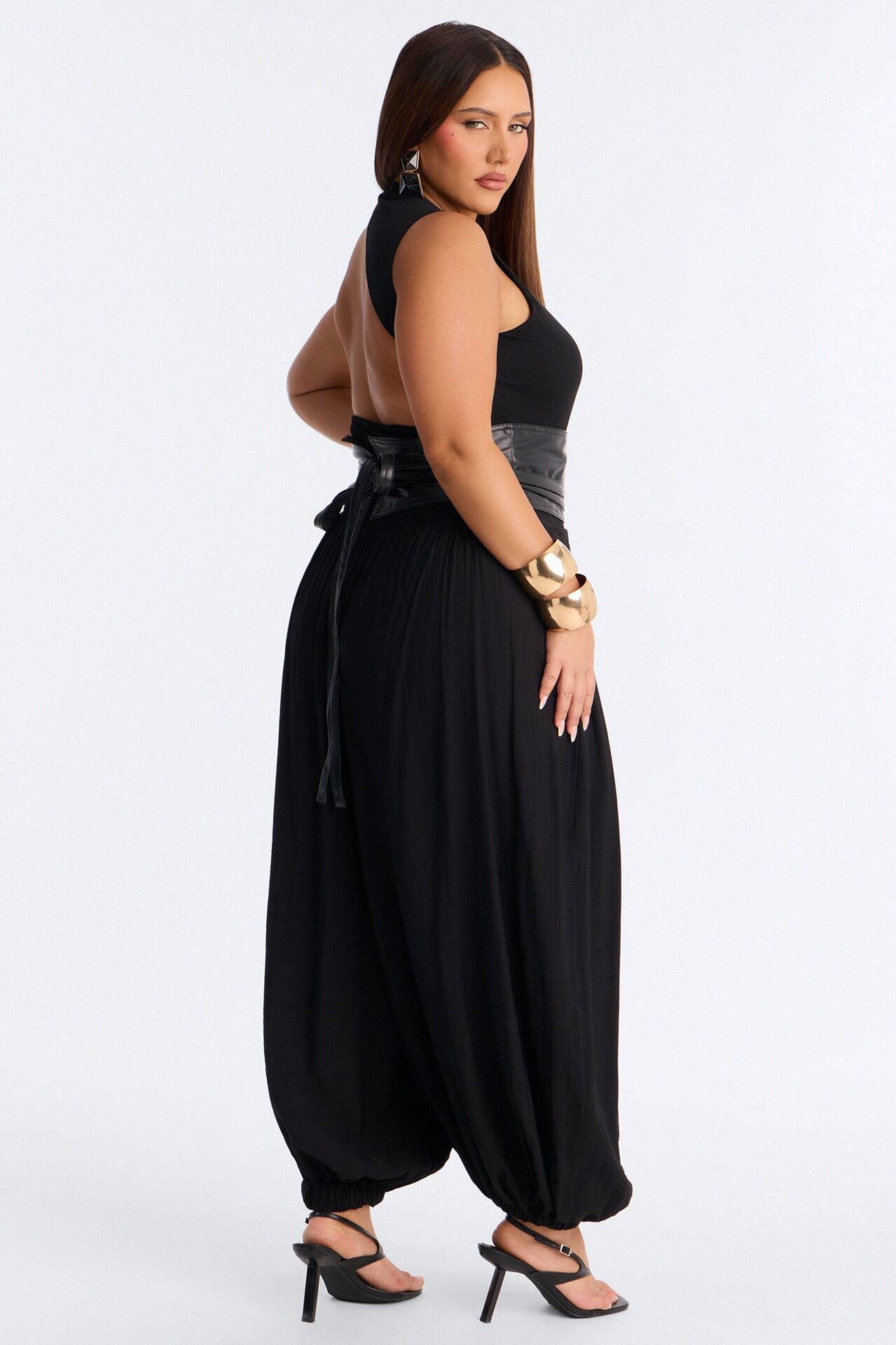 Tiana 3 Piece Belted Balloon Pant Set - Black