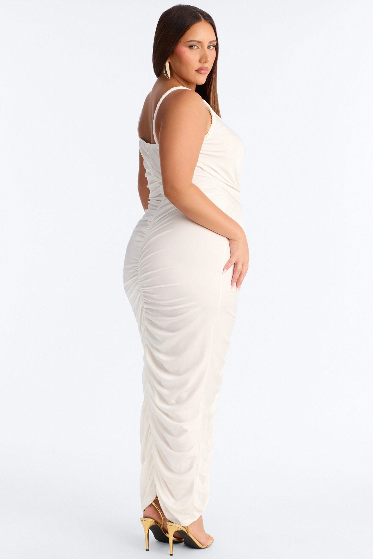 Giselle Ruched Maxi Dress - White