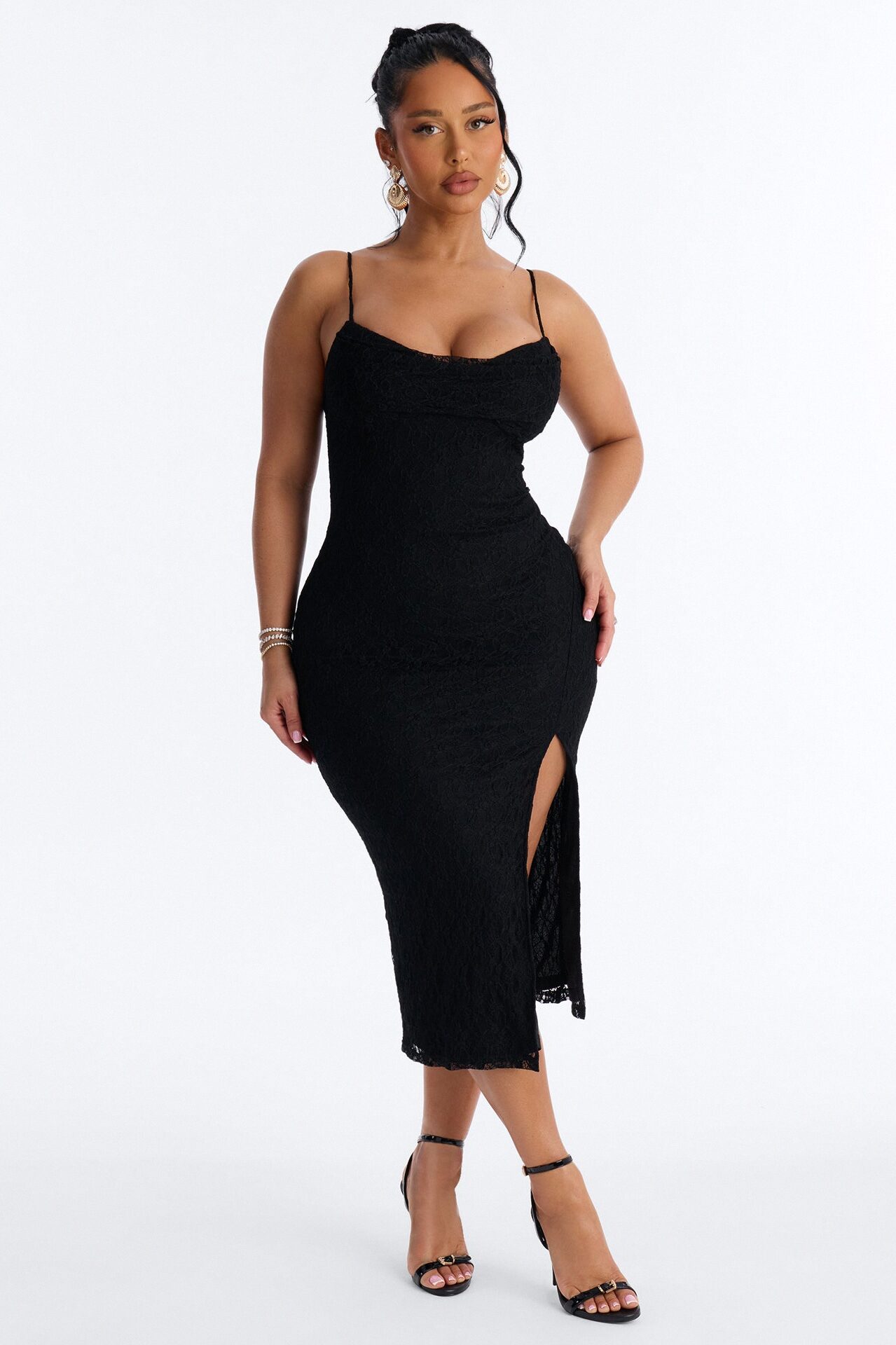 Raeanne Lace Midi Dress - Black