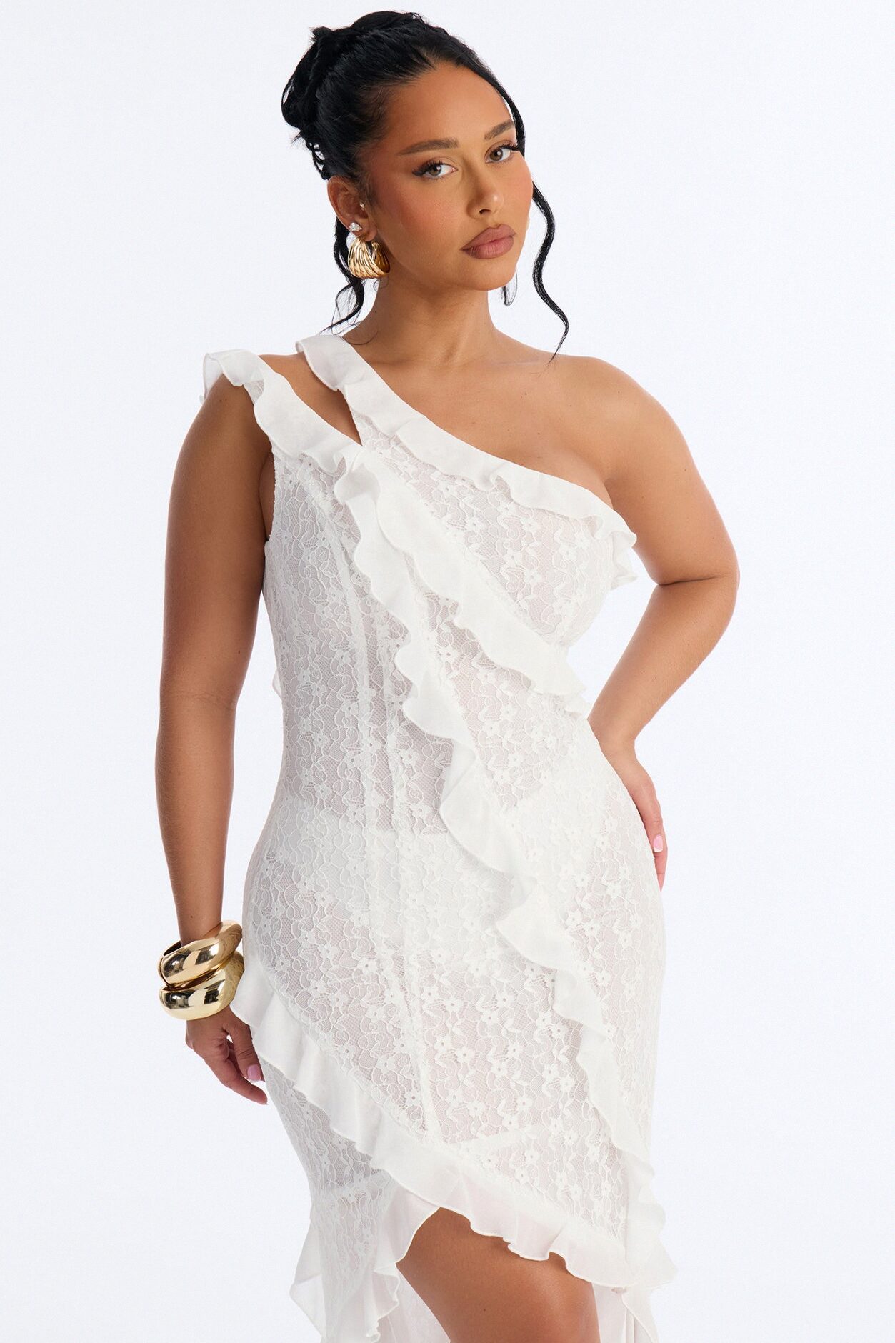 Feed My Ego Lace Midi Dress - White