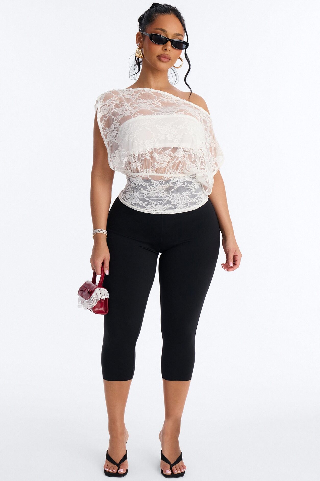 Olivia Off Shoulder Sheer Lace Top - White