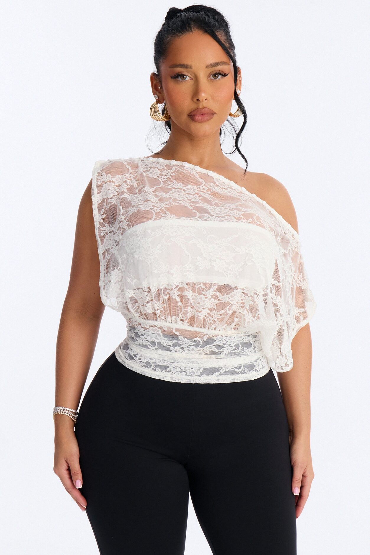 Olivia Off Shoulder Sheer Lace Top - White