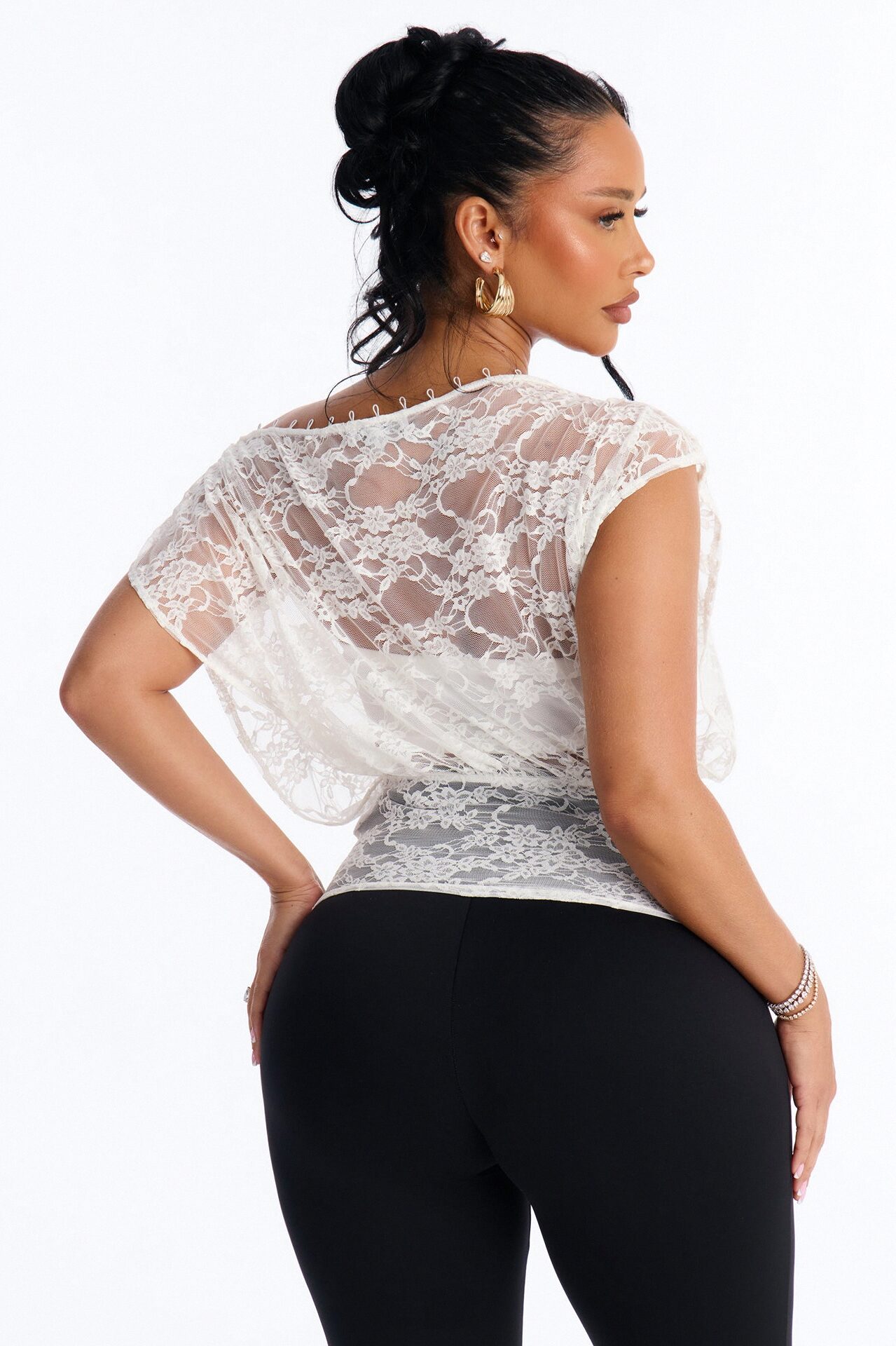 Olivia Off Shoulder Sheer Lace Top - White