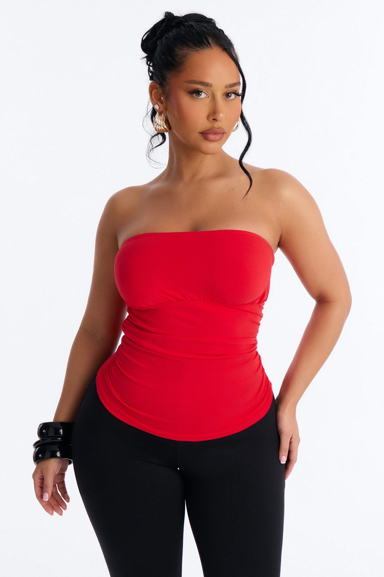 Brianna Ruched Tube Top - Red