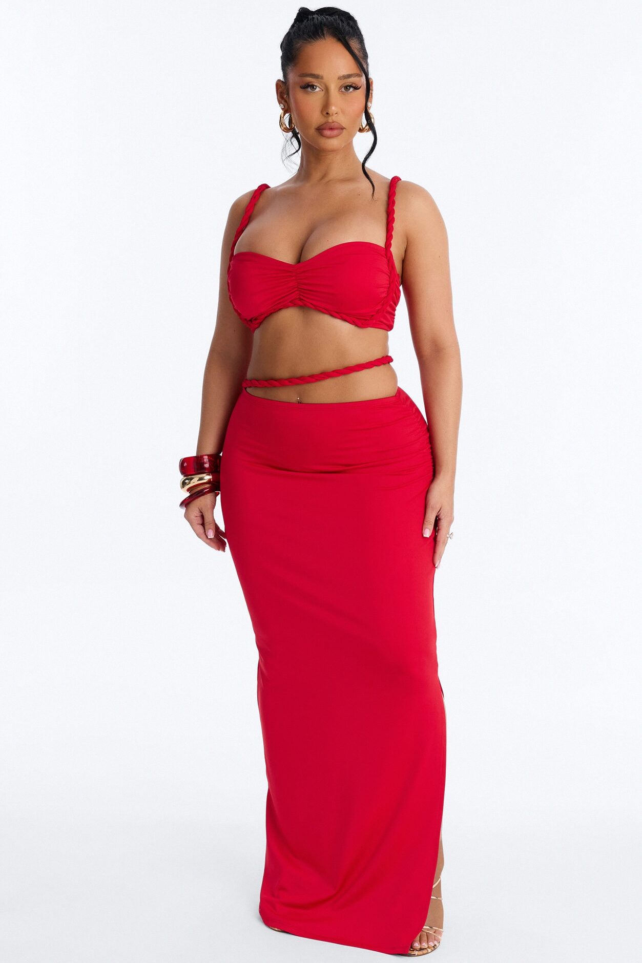 Zaria Braided Maxi Skirt Set - Red