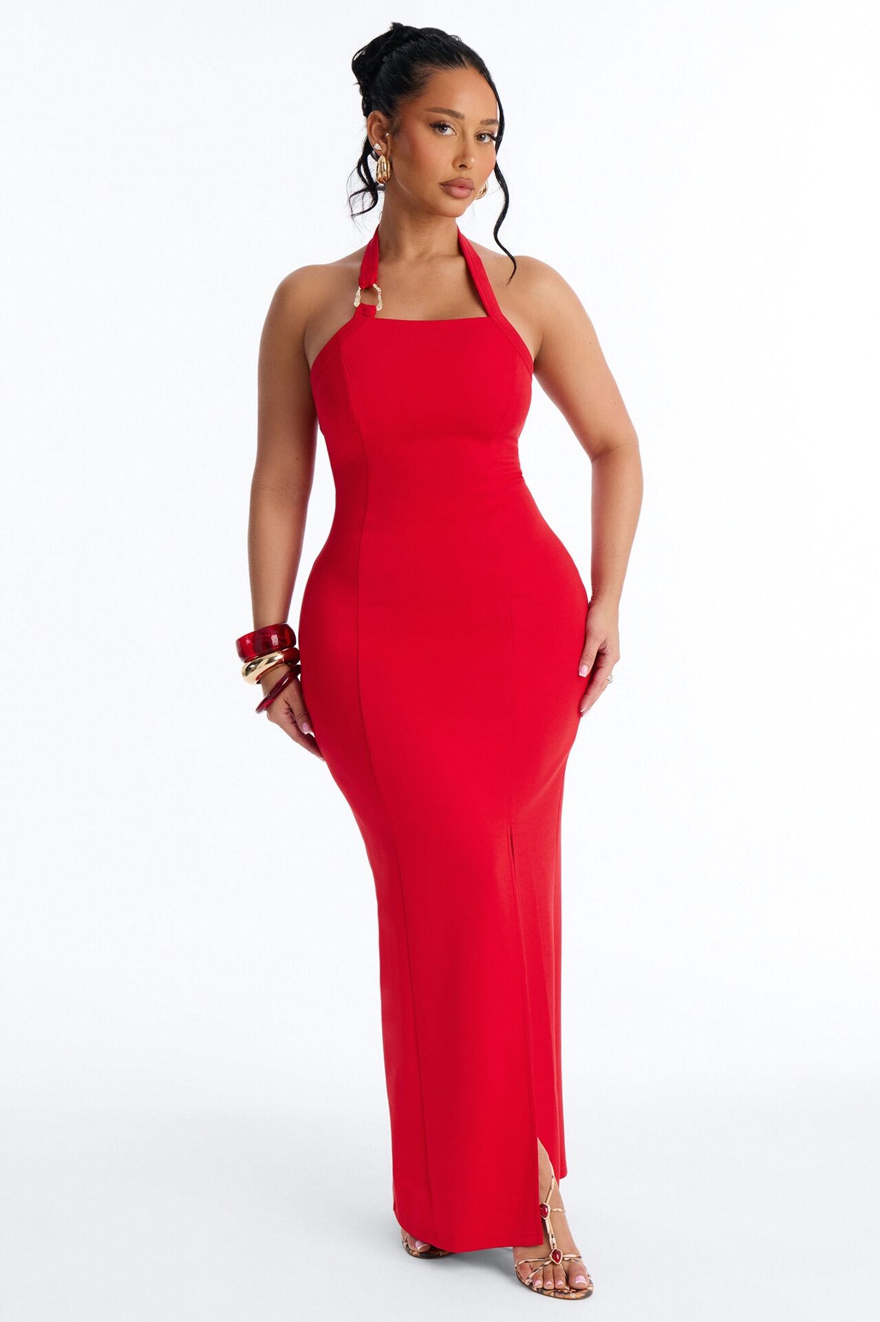 Jezabell Halter Maxi Dress - Red
