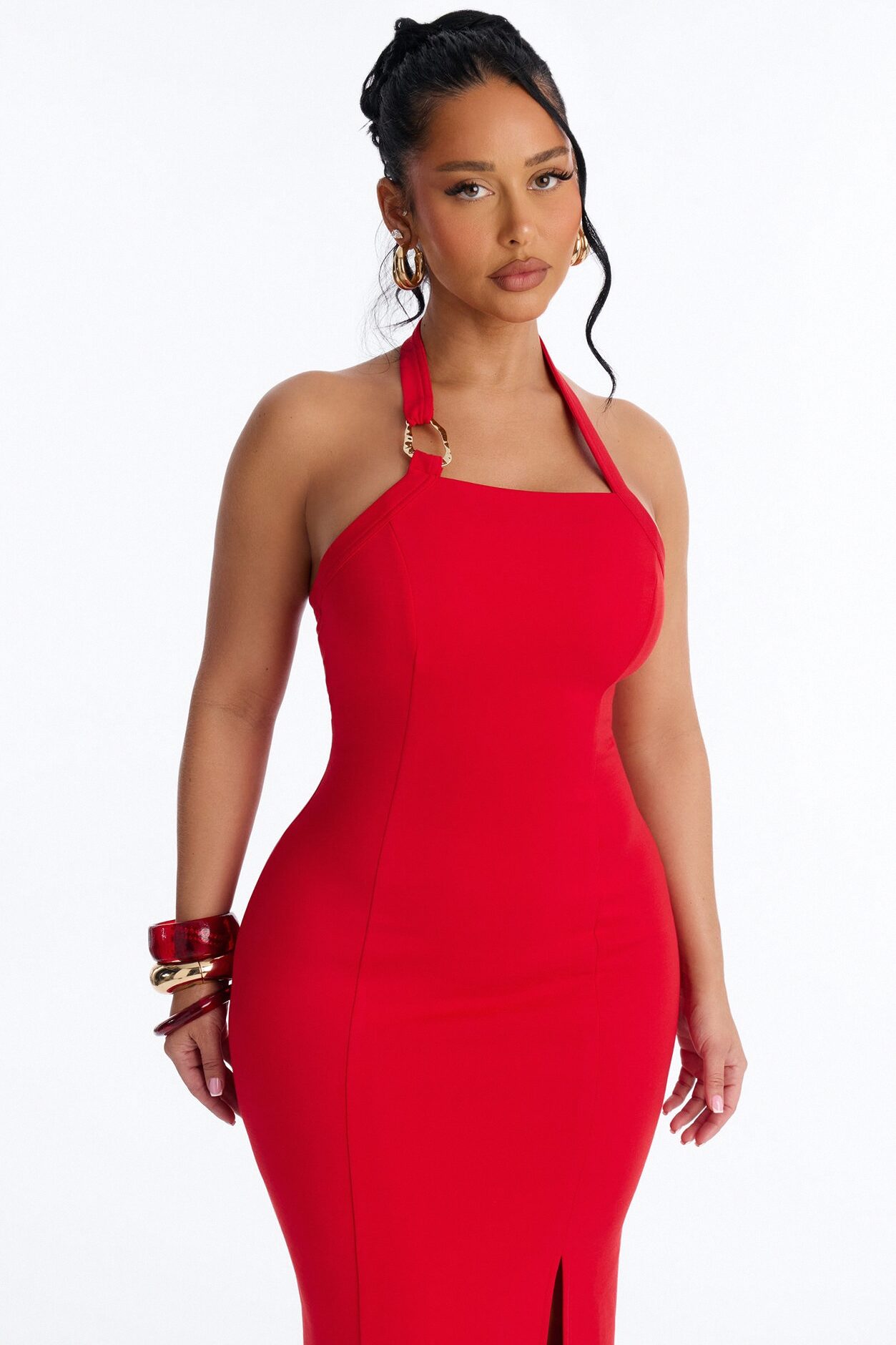 Jezabell Halter Maxi Dress - Red