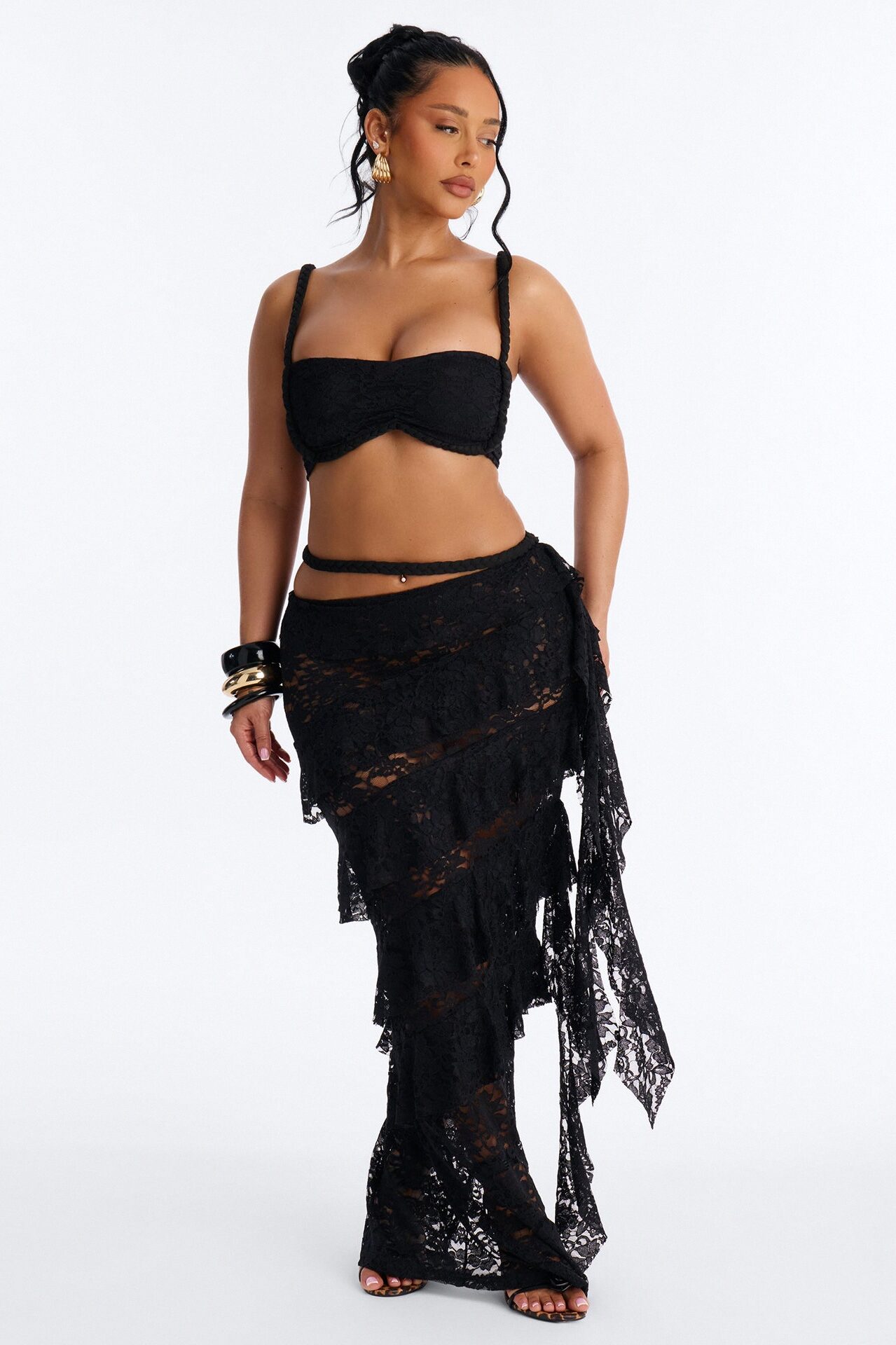 Ruby Ruffle Lace Skirt Set - Black