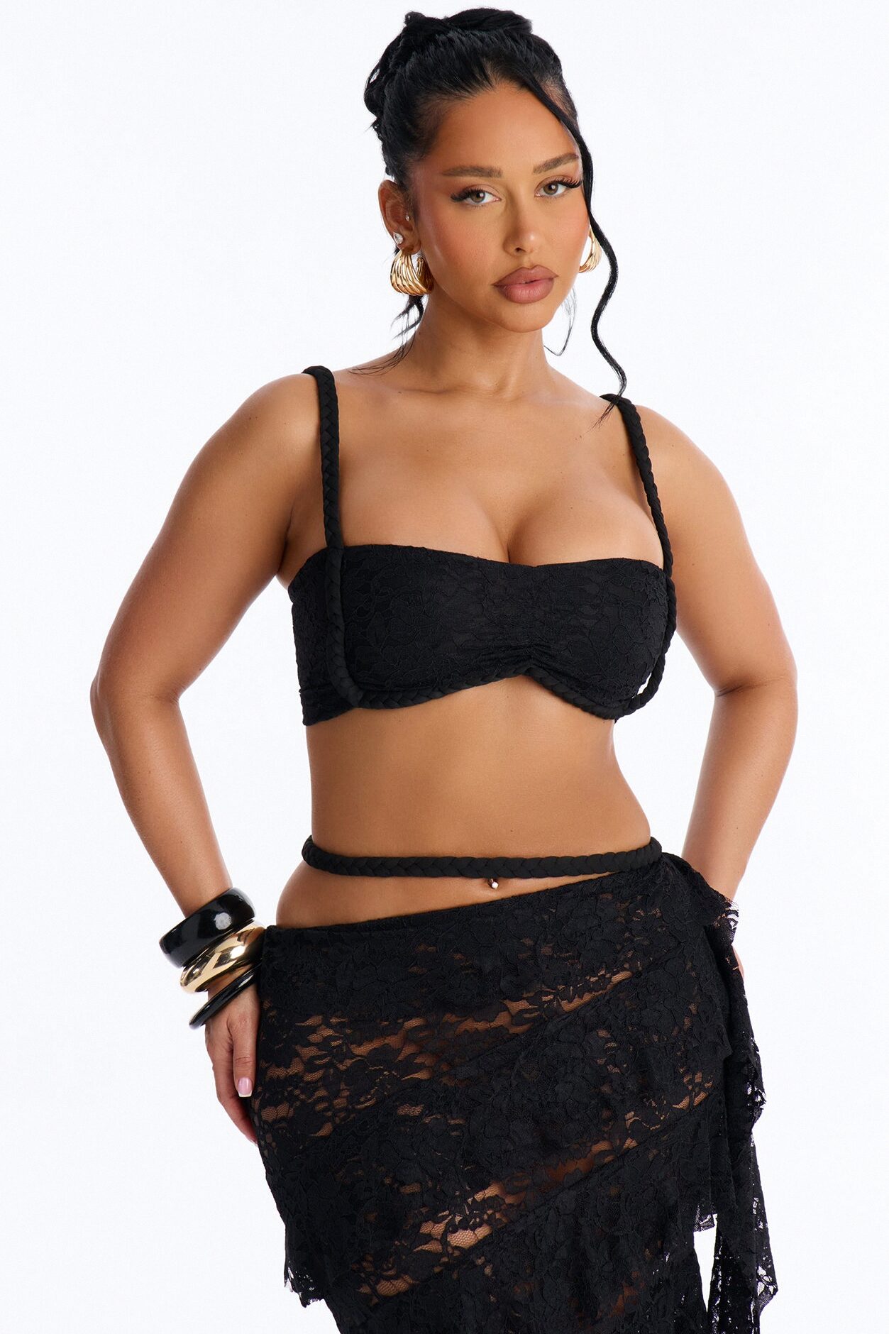 Ruby Ruffle Lace Skirt Set - Black