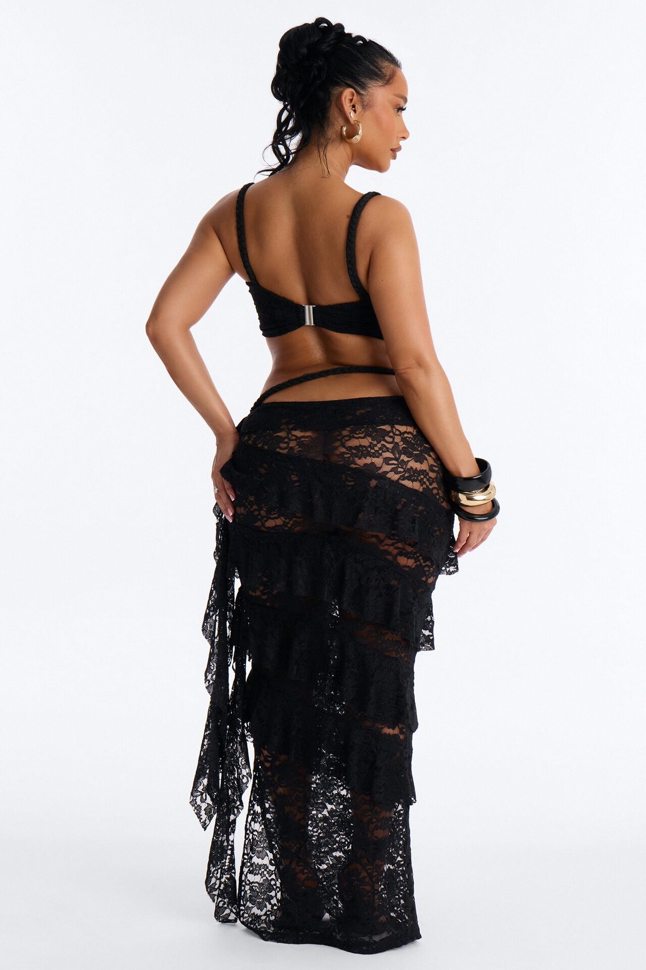 Ruby Ruffle Lace Skirt Set - Black