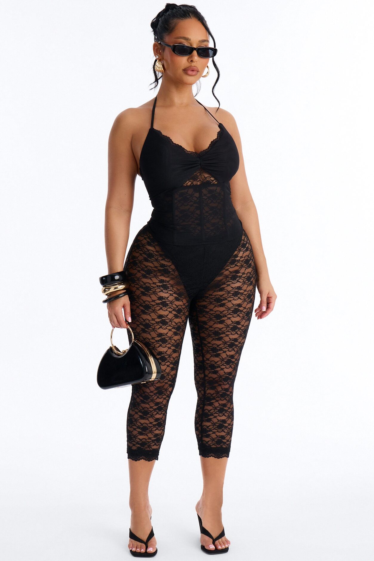 Gina Lace Capri Set - Black