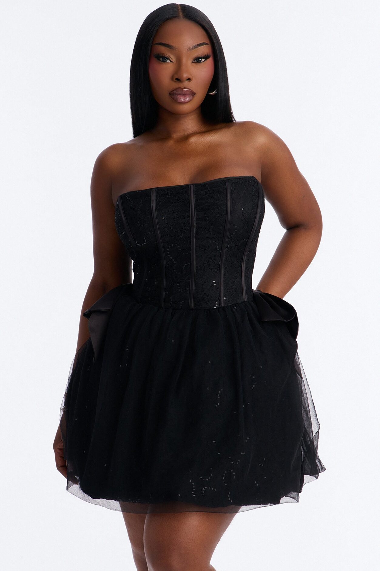 Rayna Embellished Lace Mini Dress - Black
