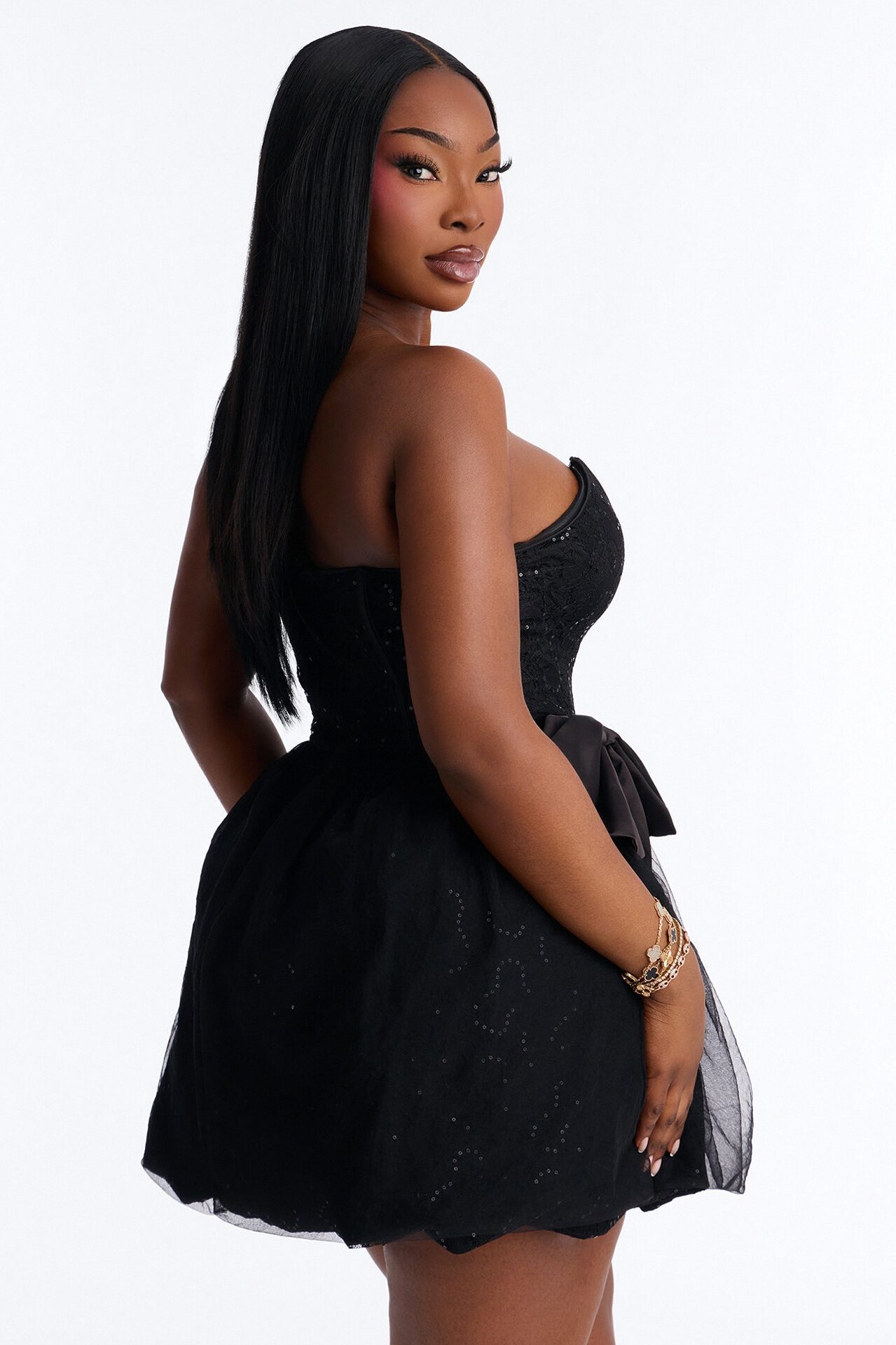 Rayna Embellished Lace Mini Dress - Black