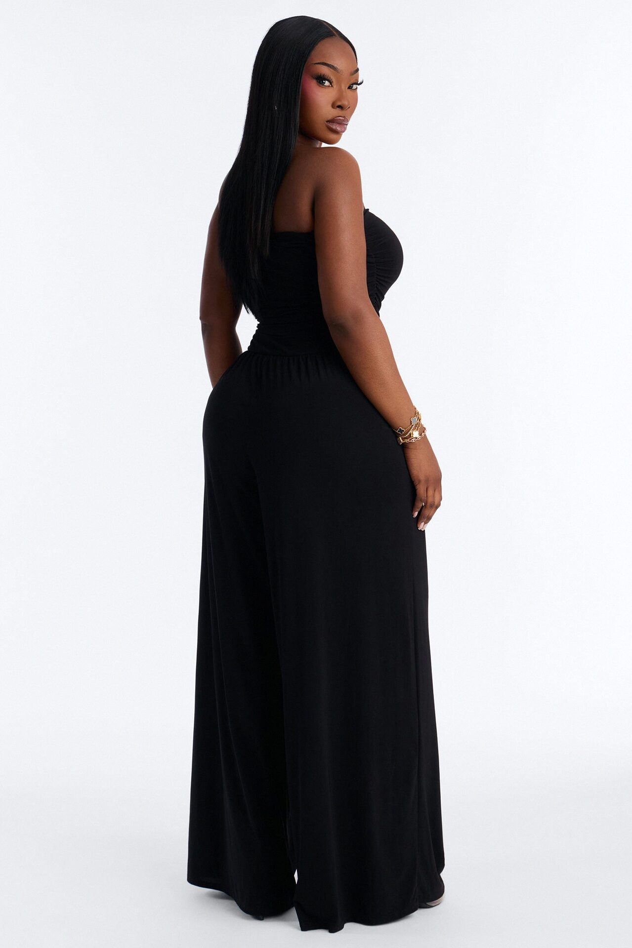 Cierra Ruched Strapless Jumpsuit - Black