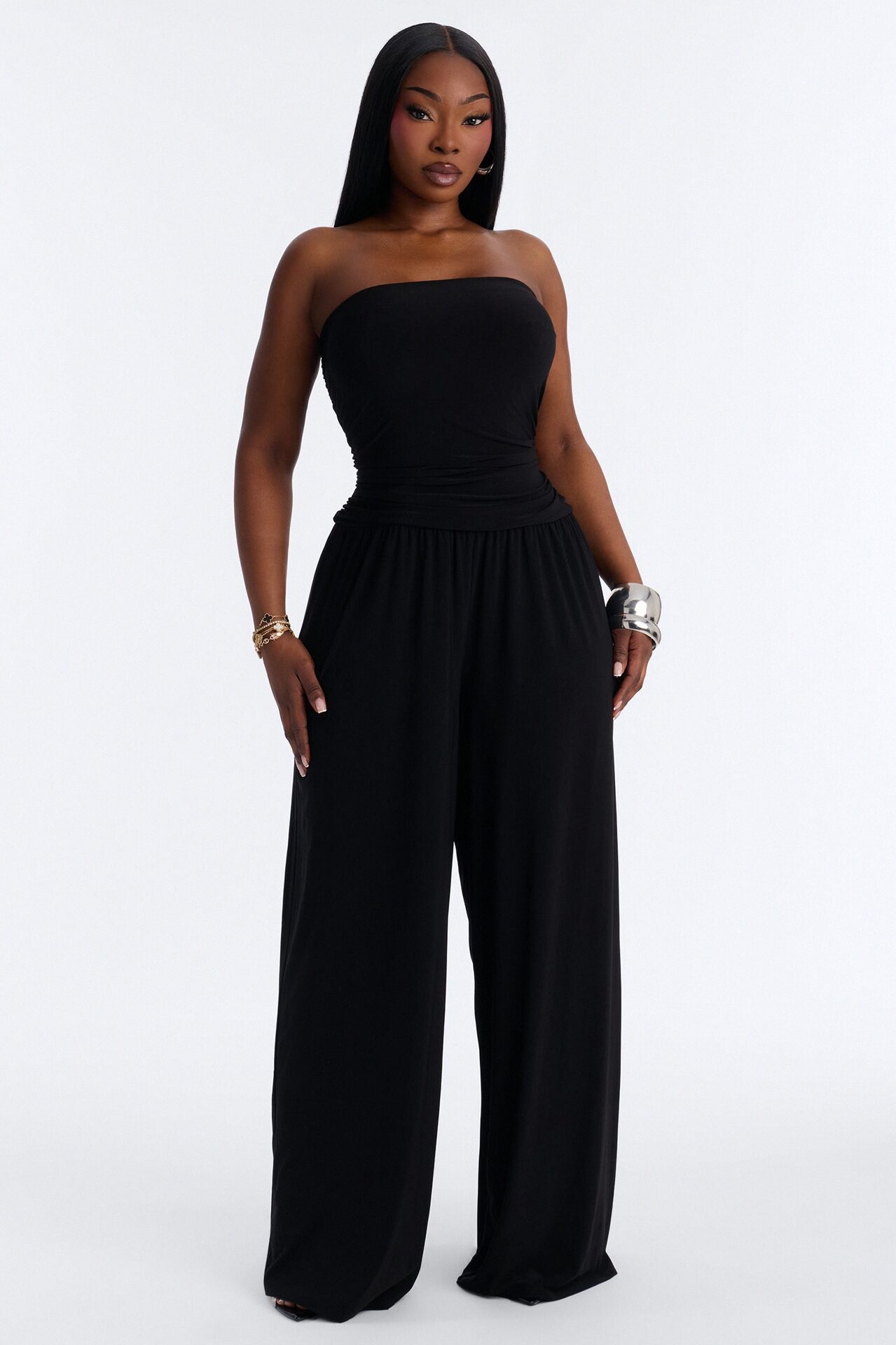 Cierra Ruched Strapless Jumpsuit - Black