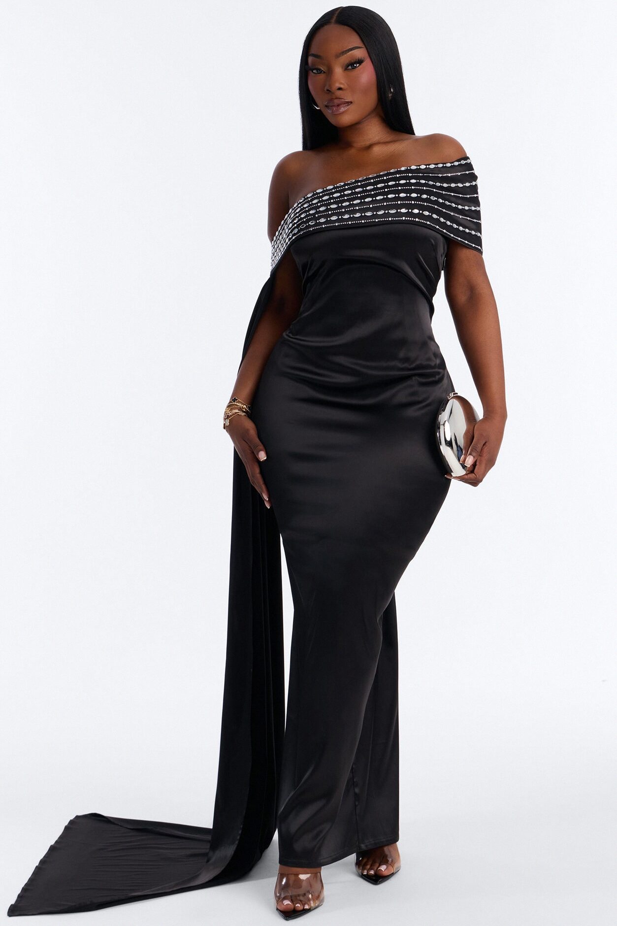 Dream Moment Satin Maxi Gown - Black