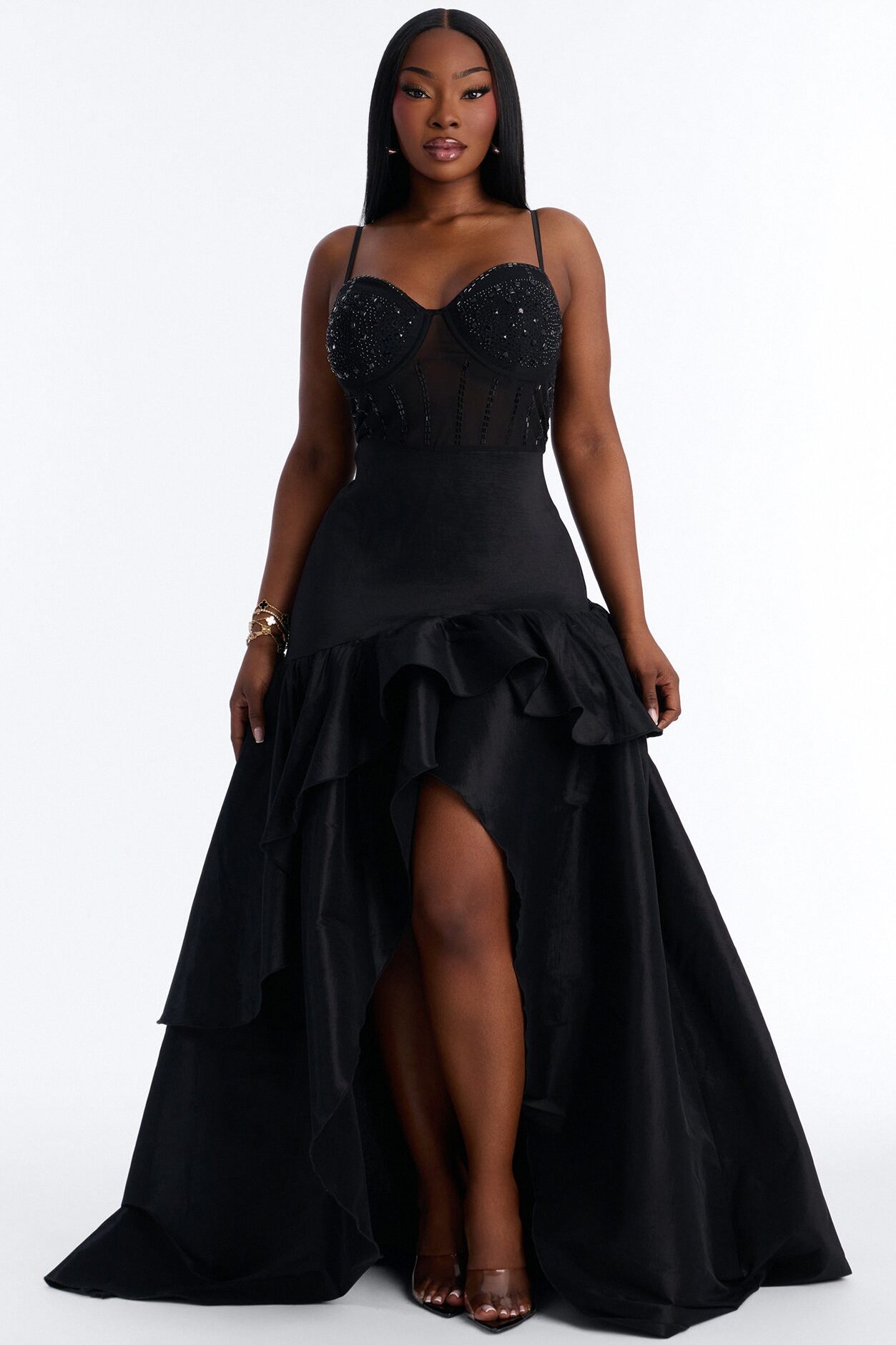 Blurred Memories Embellished Maxi Gown - Black
