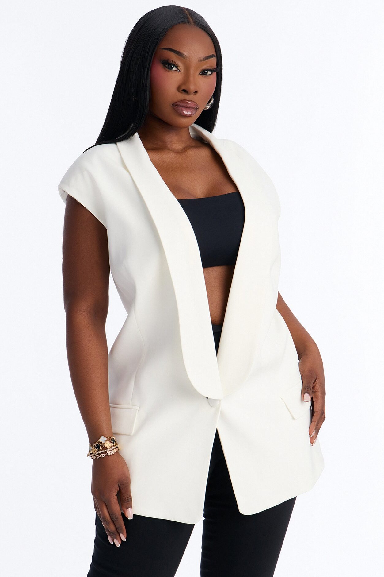 Instant Elevation Single Breasted Oversized Tailored Vest - Ivory