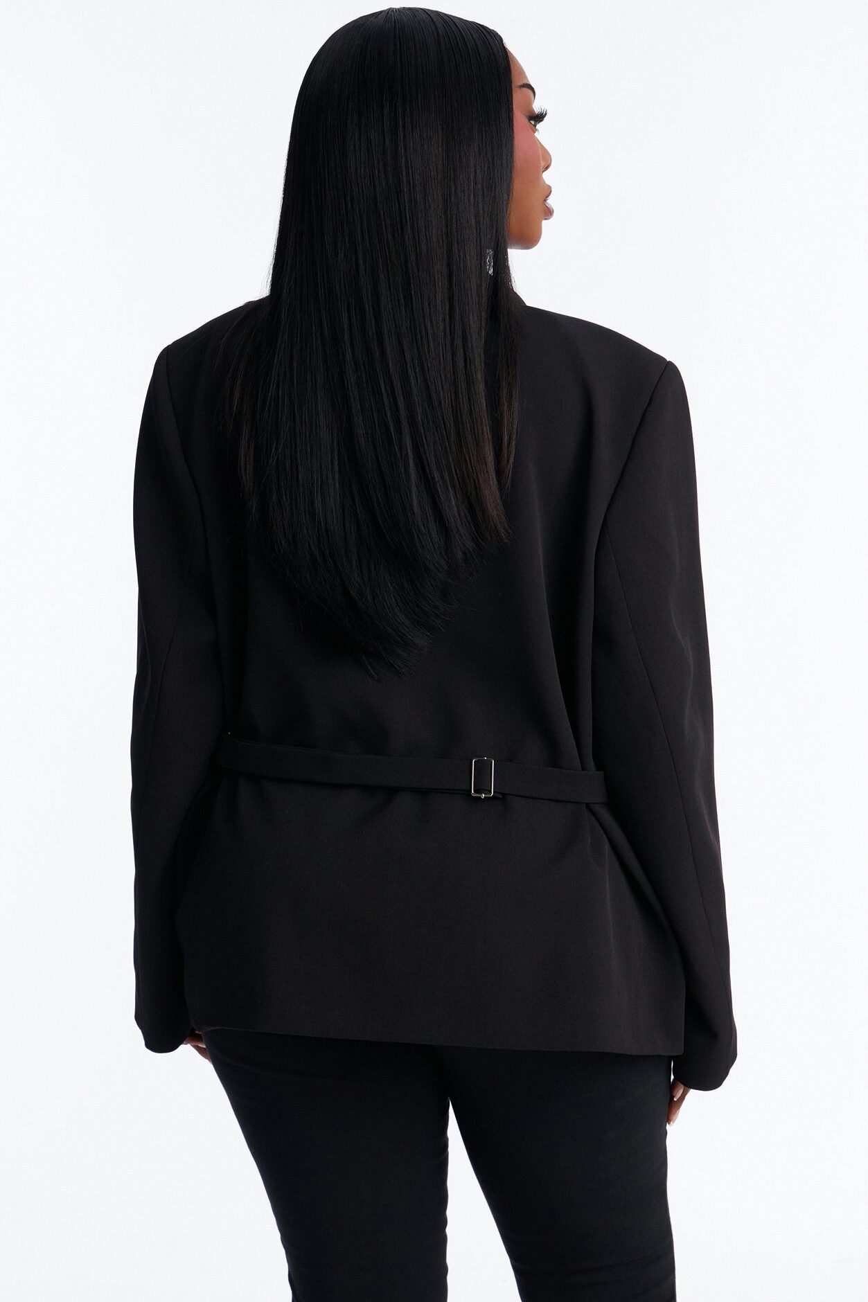 Always Elevated Adjustable Belted Blazer - Black