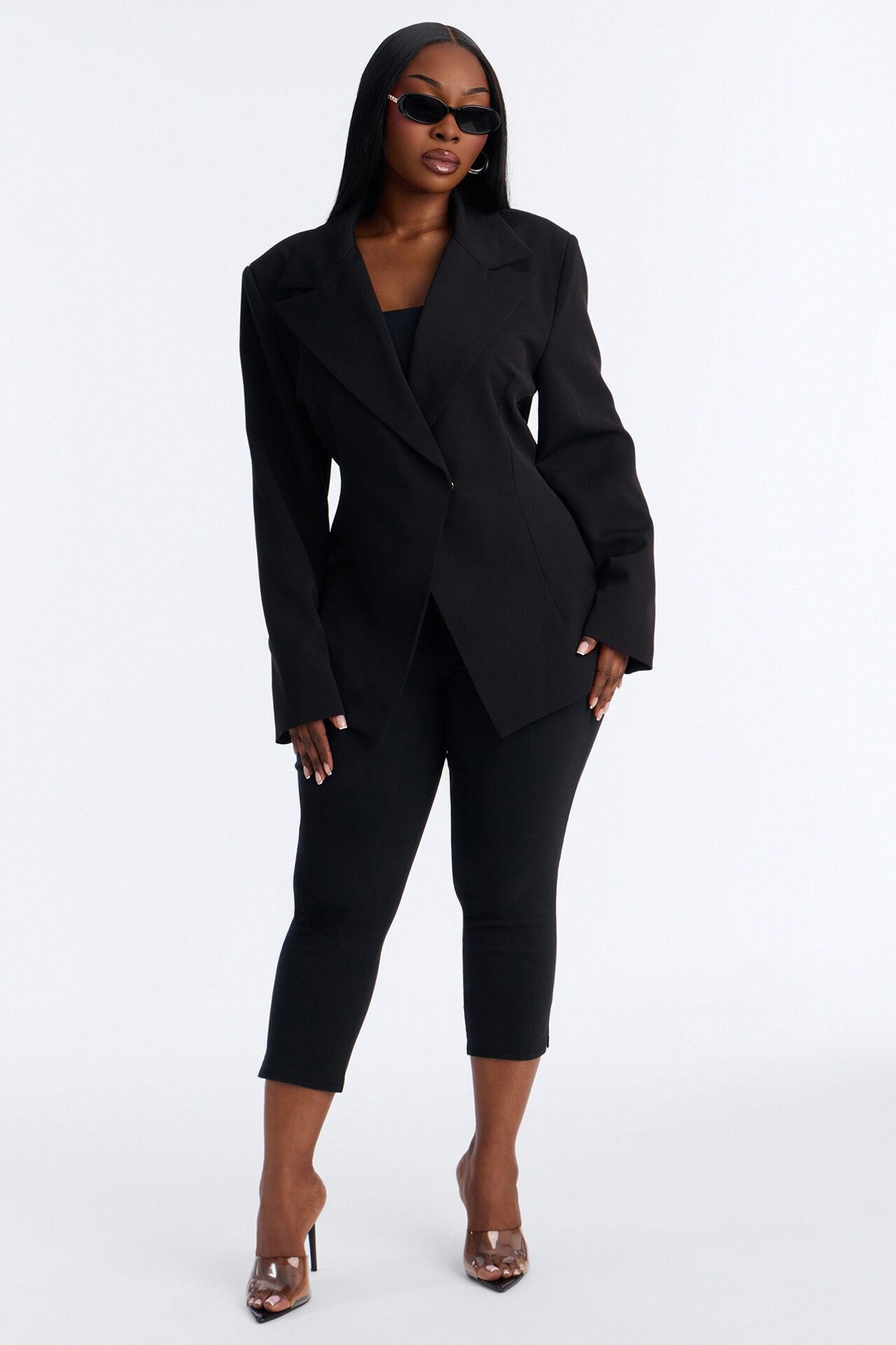 Always Elevated Adjustable Belted Blazer - Black