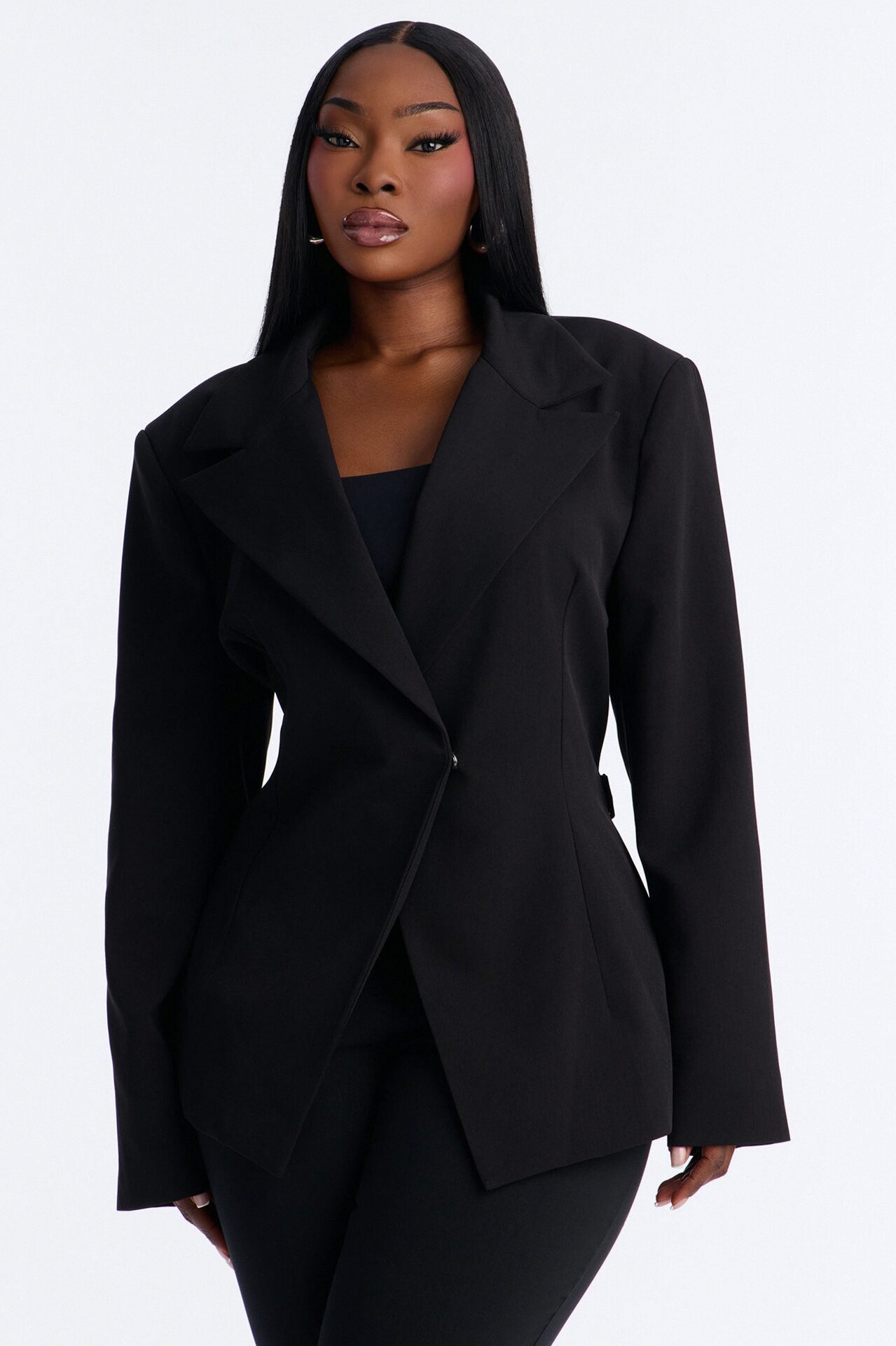 Always Elevated Adjustable Belted Blazer - Black