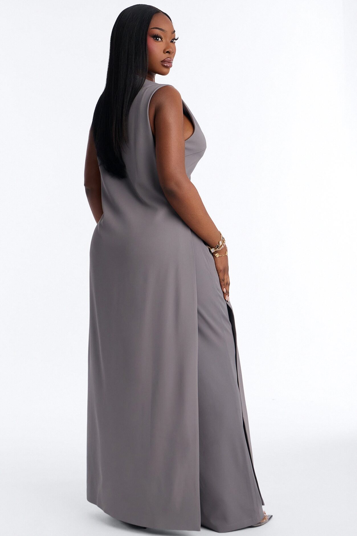 Olivia Long Vest Pant Set - Grey