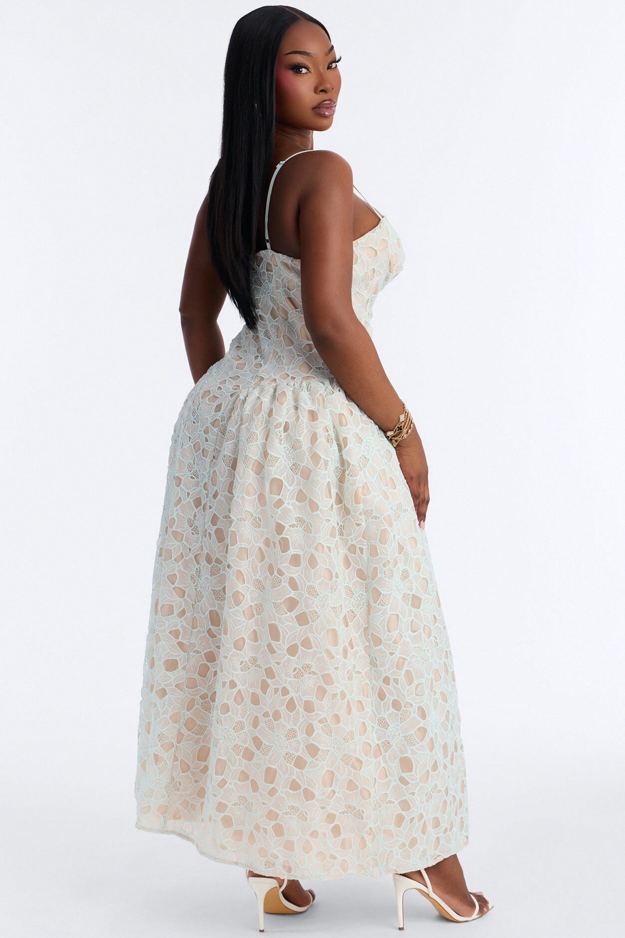 Lace Meadow Midi Dress - Light Blue