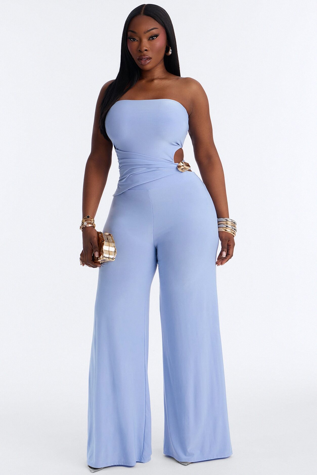 Anika Cut Out Strapless Jumpsuit - Blue