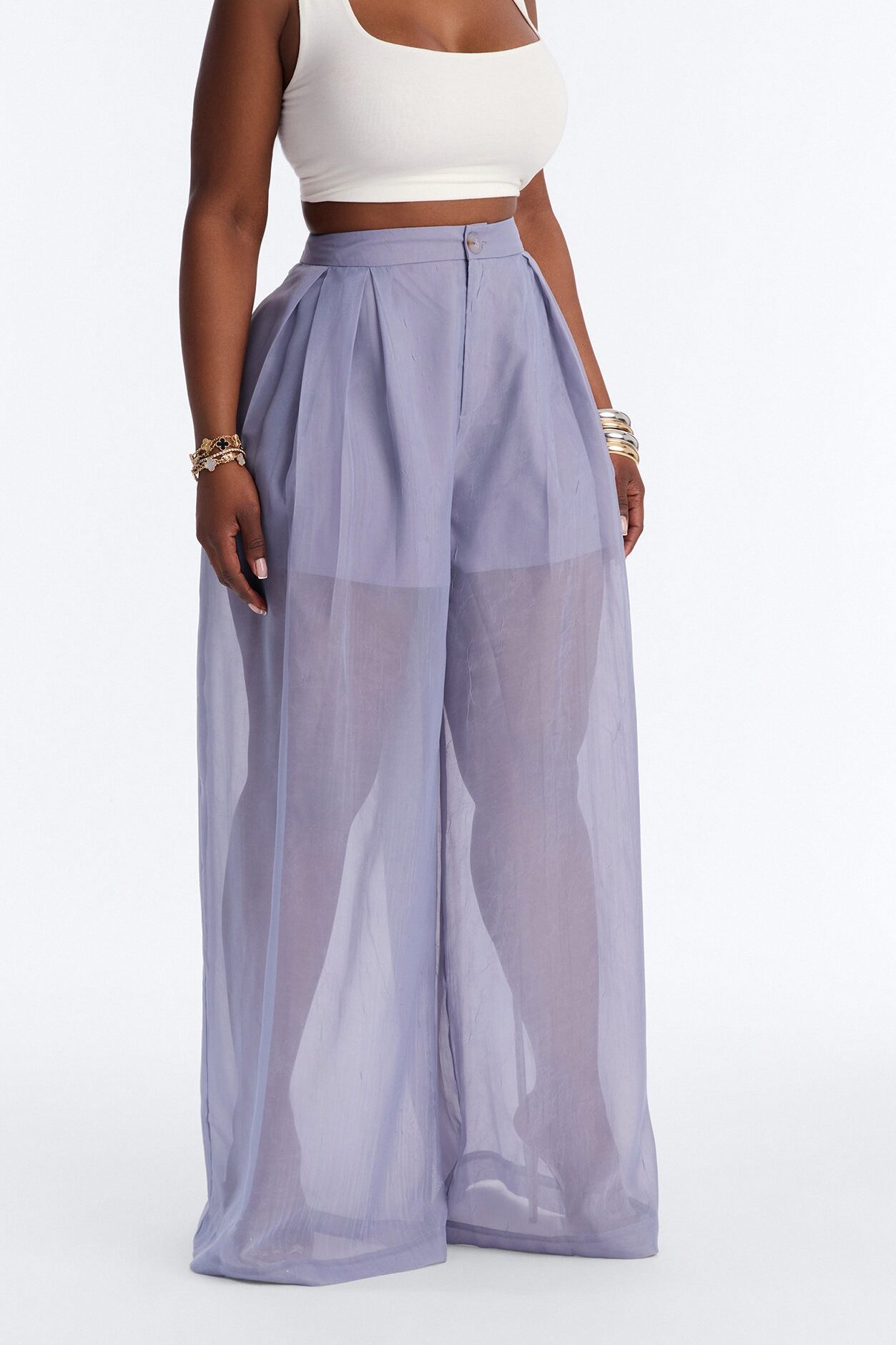 Hollie Wide Leg Organza Pant - Slate Grey
