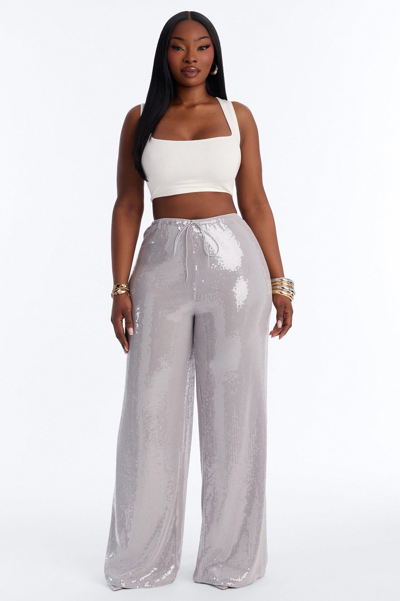 Glow Time Sequin Embellished Pants - Grey