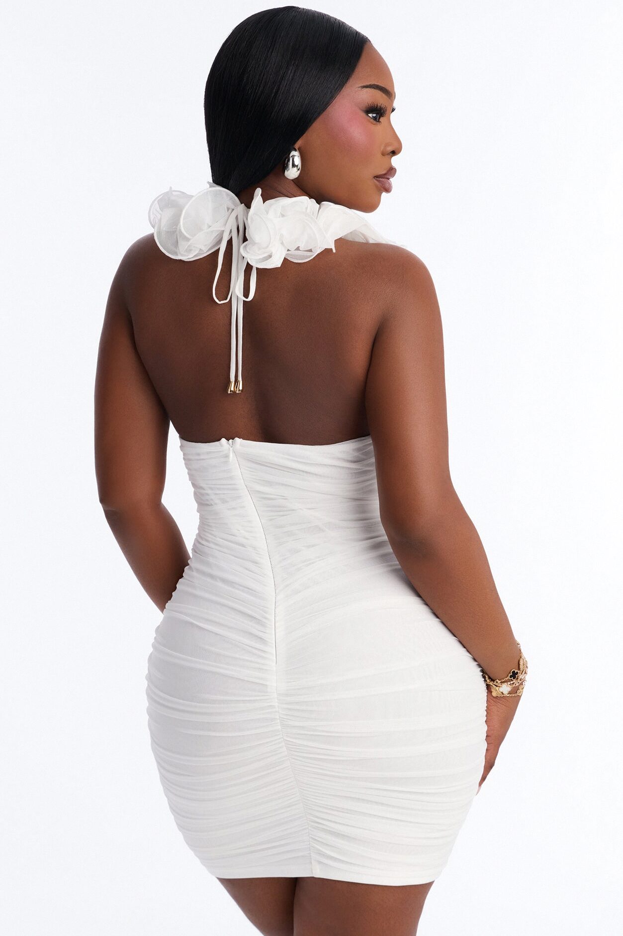 Hannah Ruffle Mesh Mini Dress - White