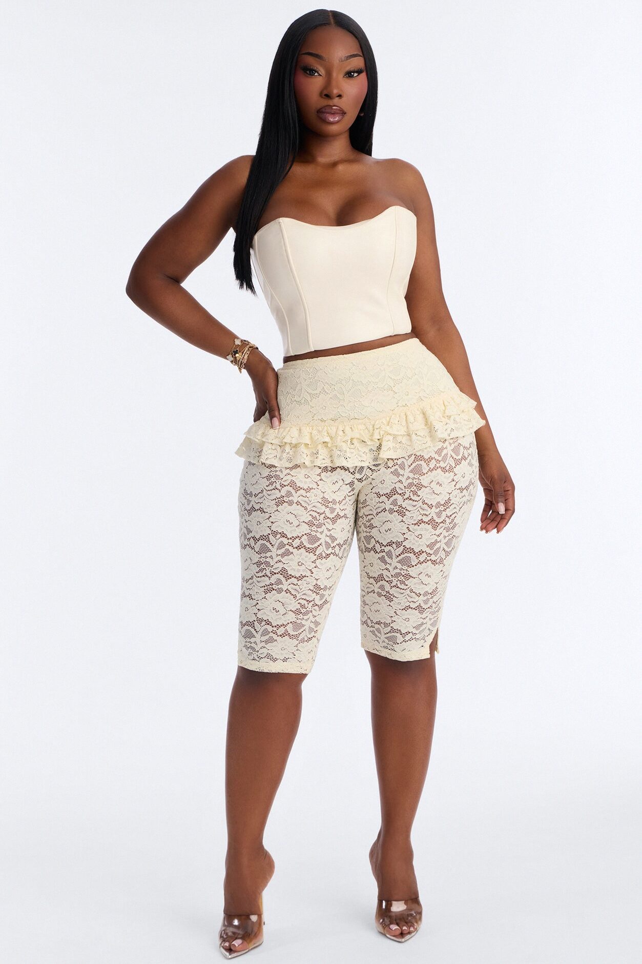 Antonella Skirted Lace Capri Legging - Ivory
