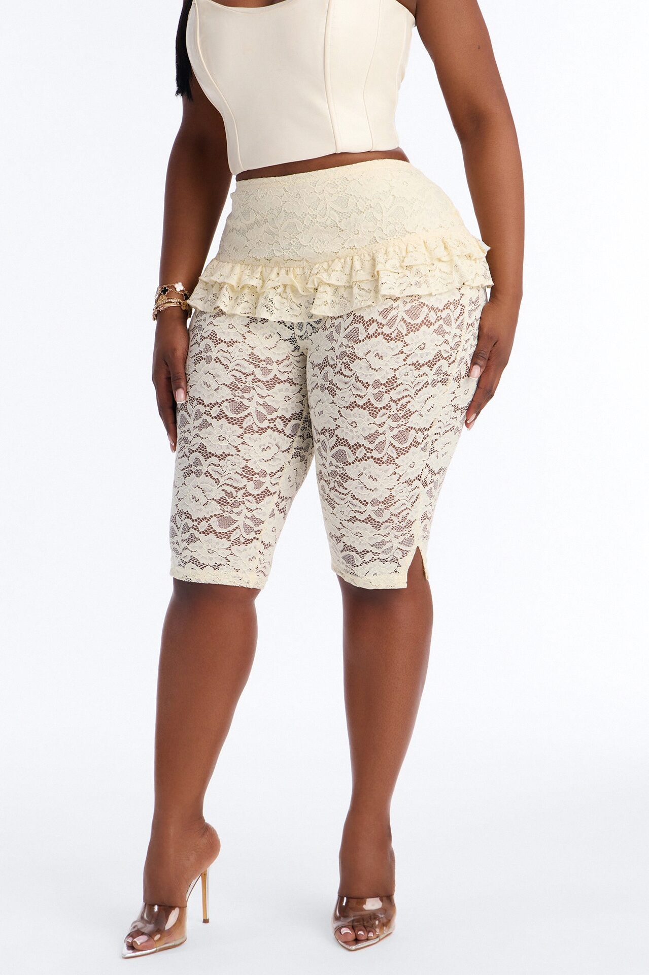 Antonella Skirted Lace Capri Legging - Ivory