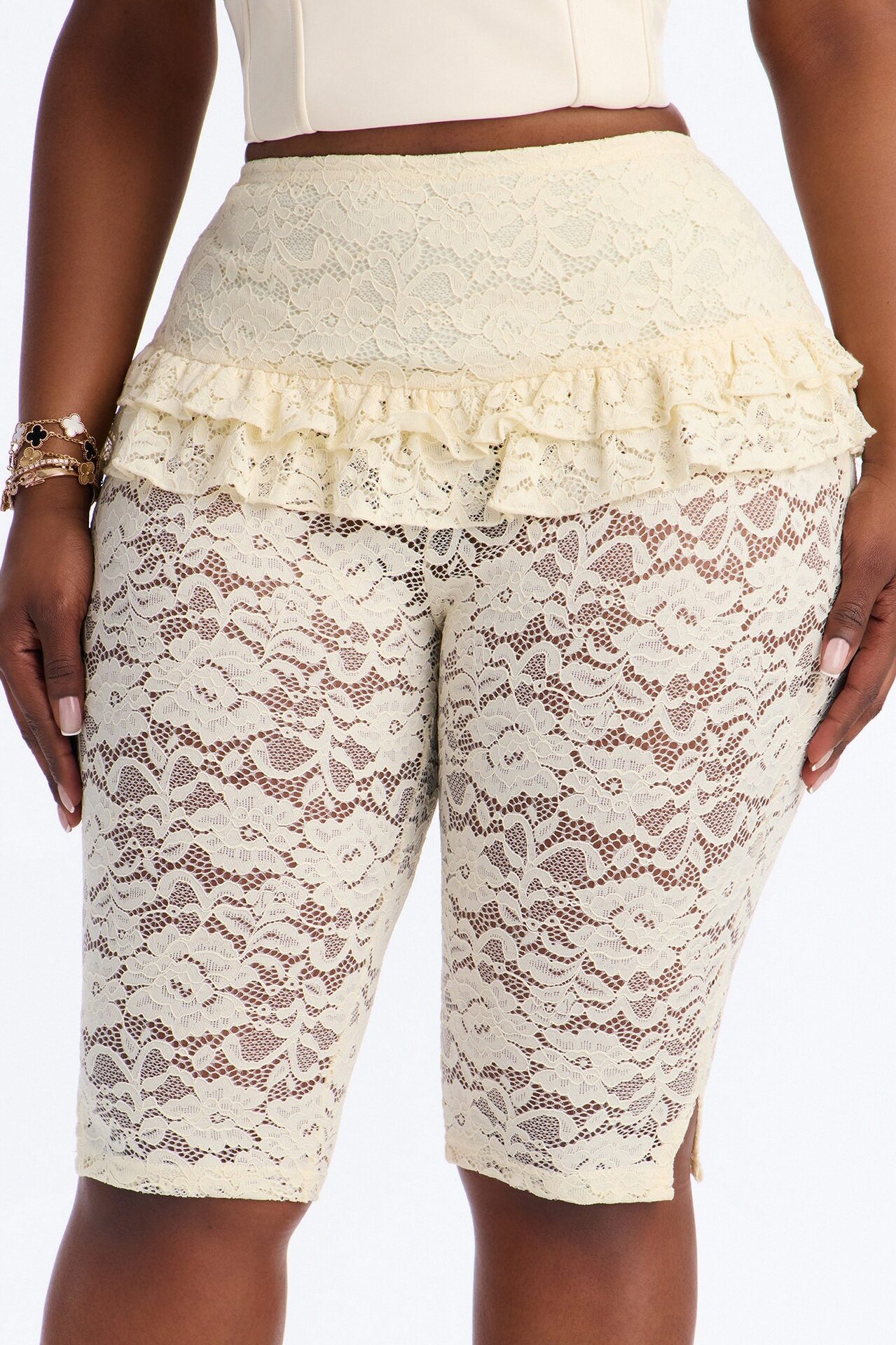 Antonella Skirted Lace Capri Legging - Ivory