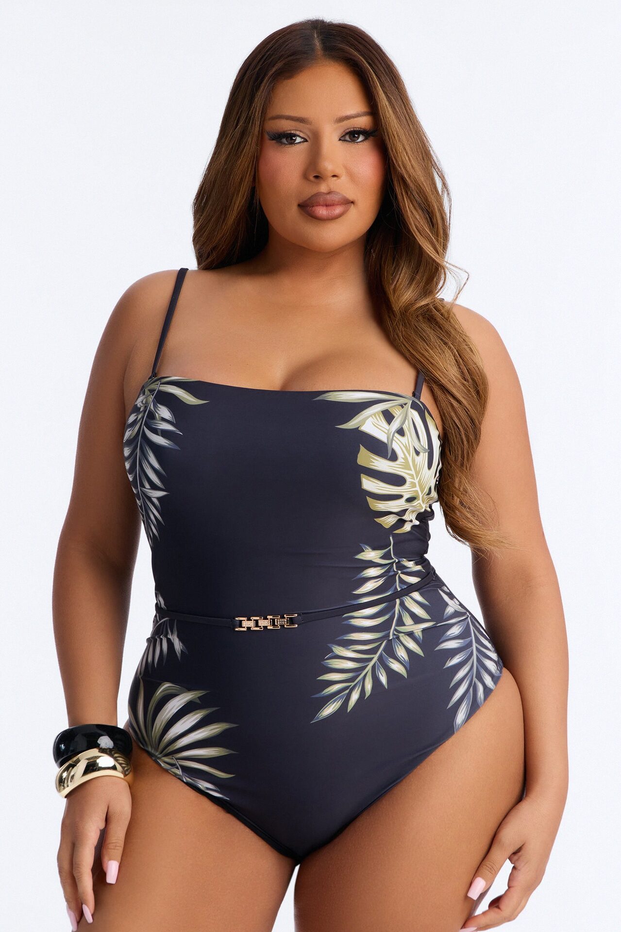 Tropic Like It's Hot 1 Piece Belted Strapless Swimsuit - Black