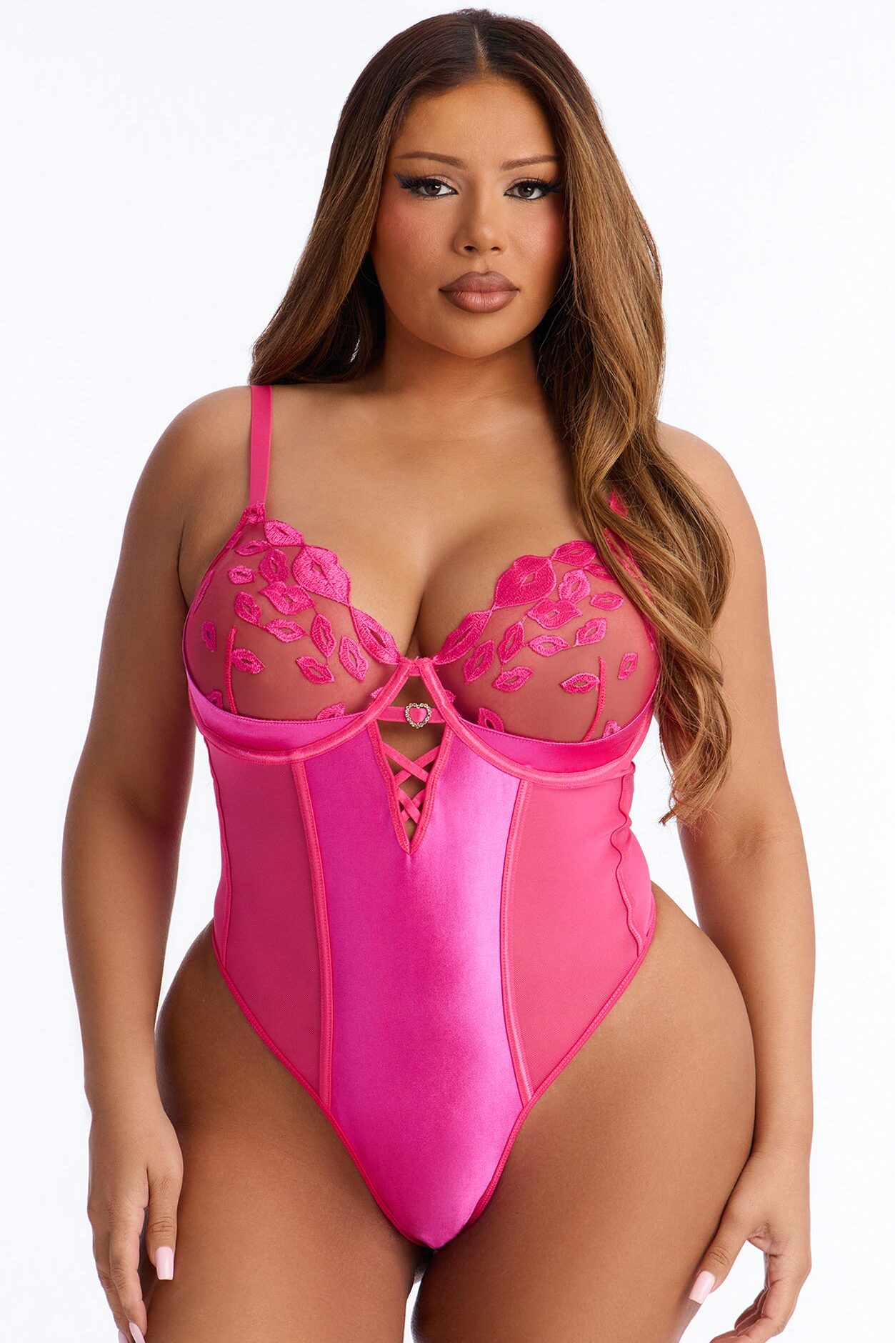 Come Over Underwire Boning Lace Teddy - Fuchsia