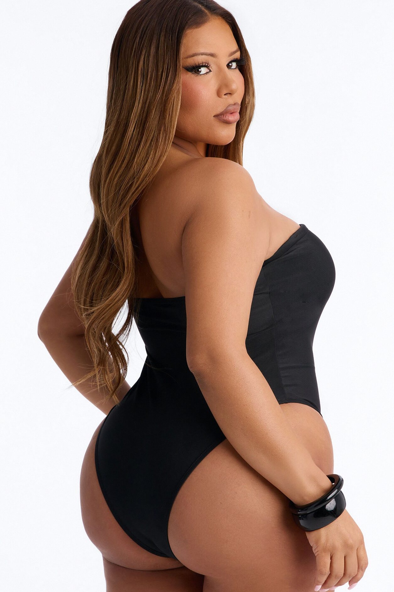 Nadia 1 Piece Criss Cross Strapless Swimsuit - Black