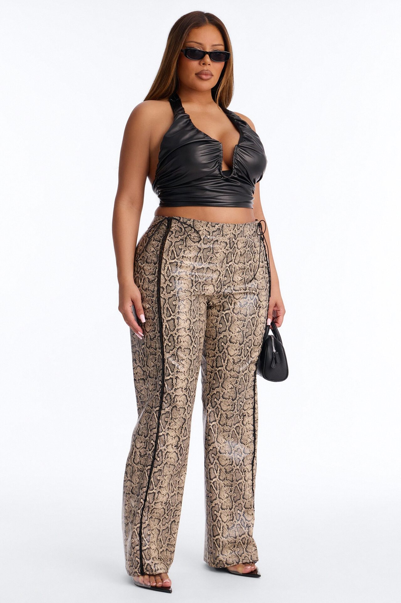 Valley Girl Lace Up Straight Leg Pant - Brown Combo
