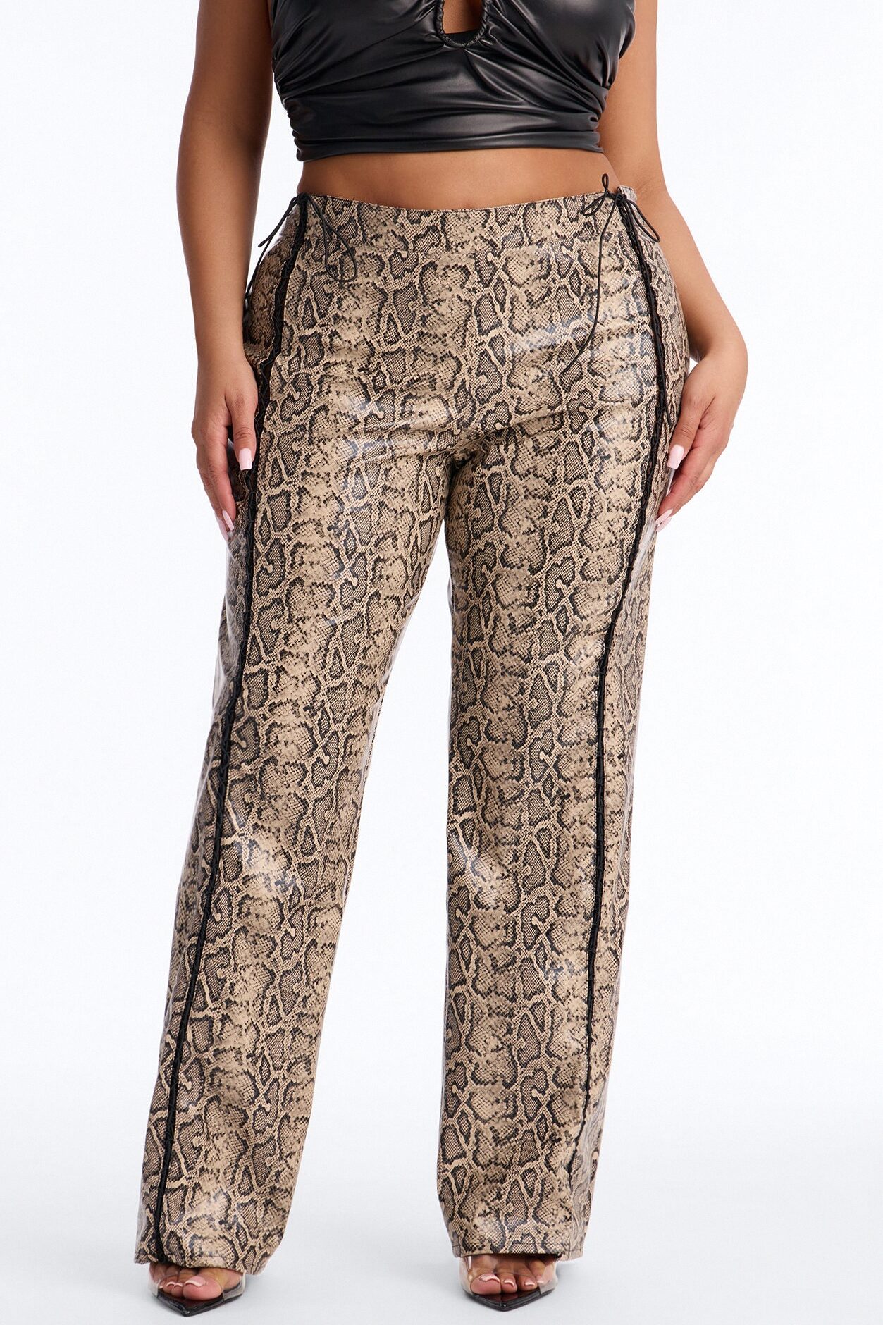 Valley Girl Lace Up Straight Leg Pant - Brown Combo