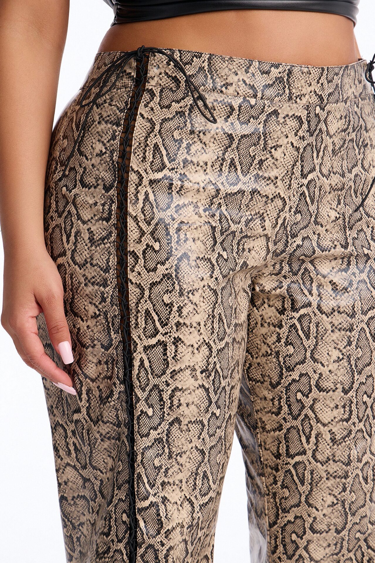Valley Girl Lace Up Straight Leg Pant - Brown Combo