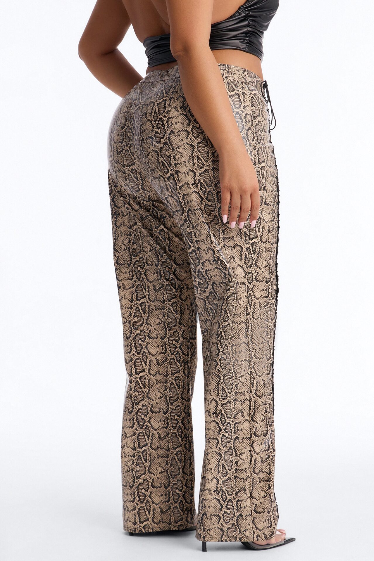 Valley Girl Lace Up Straight Leg Pant - Brown Combo