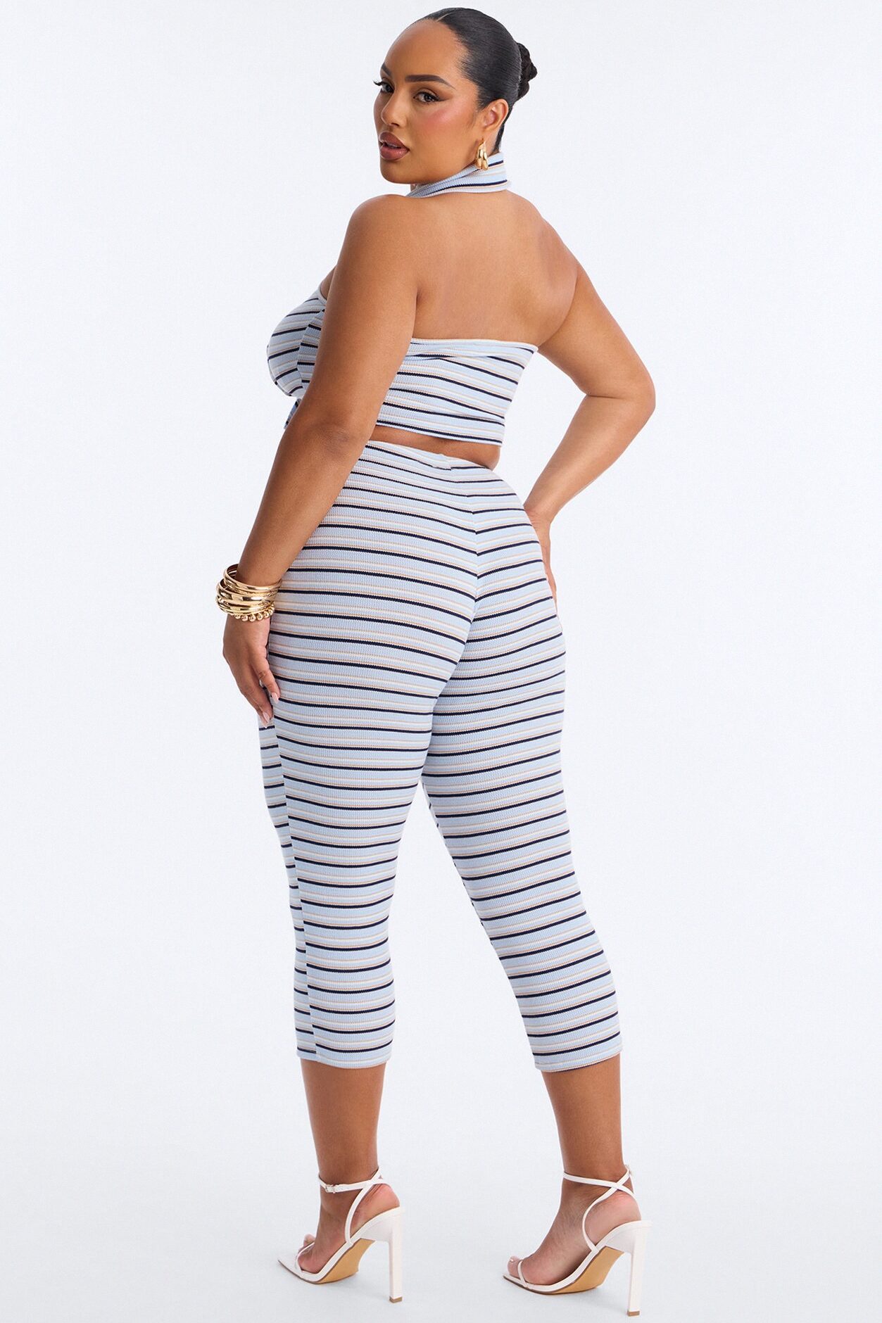 Mya Striped Thermal Capri Set - Blue/combo